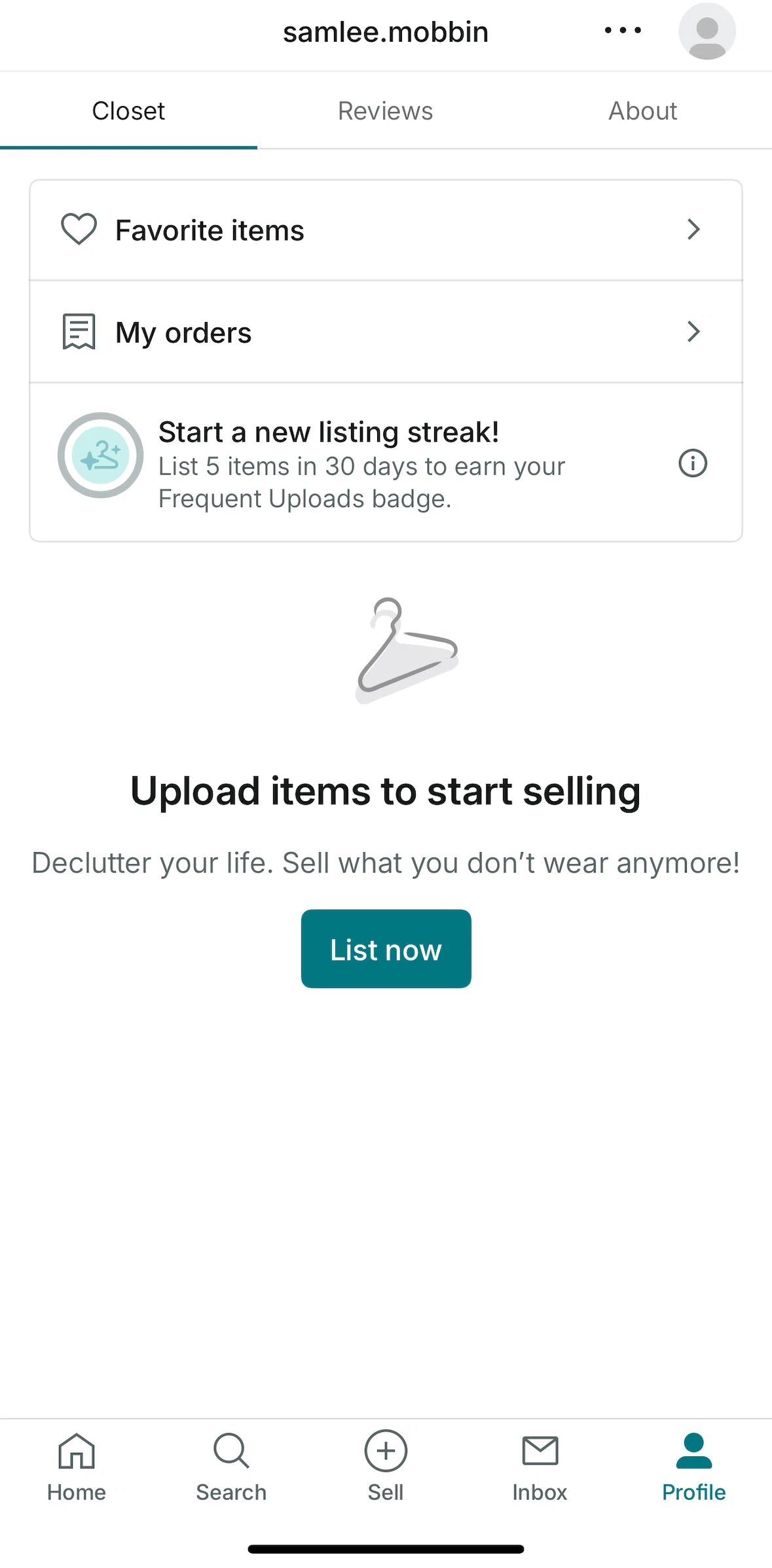 Vinted Screen screen in the Profile settings flow