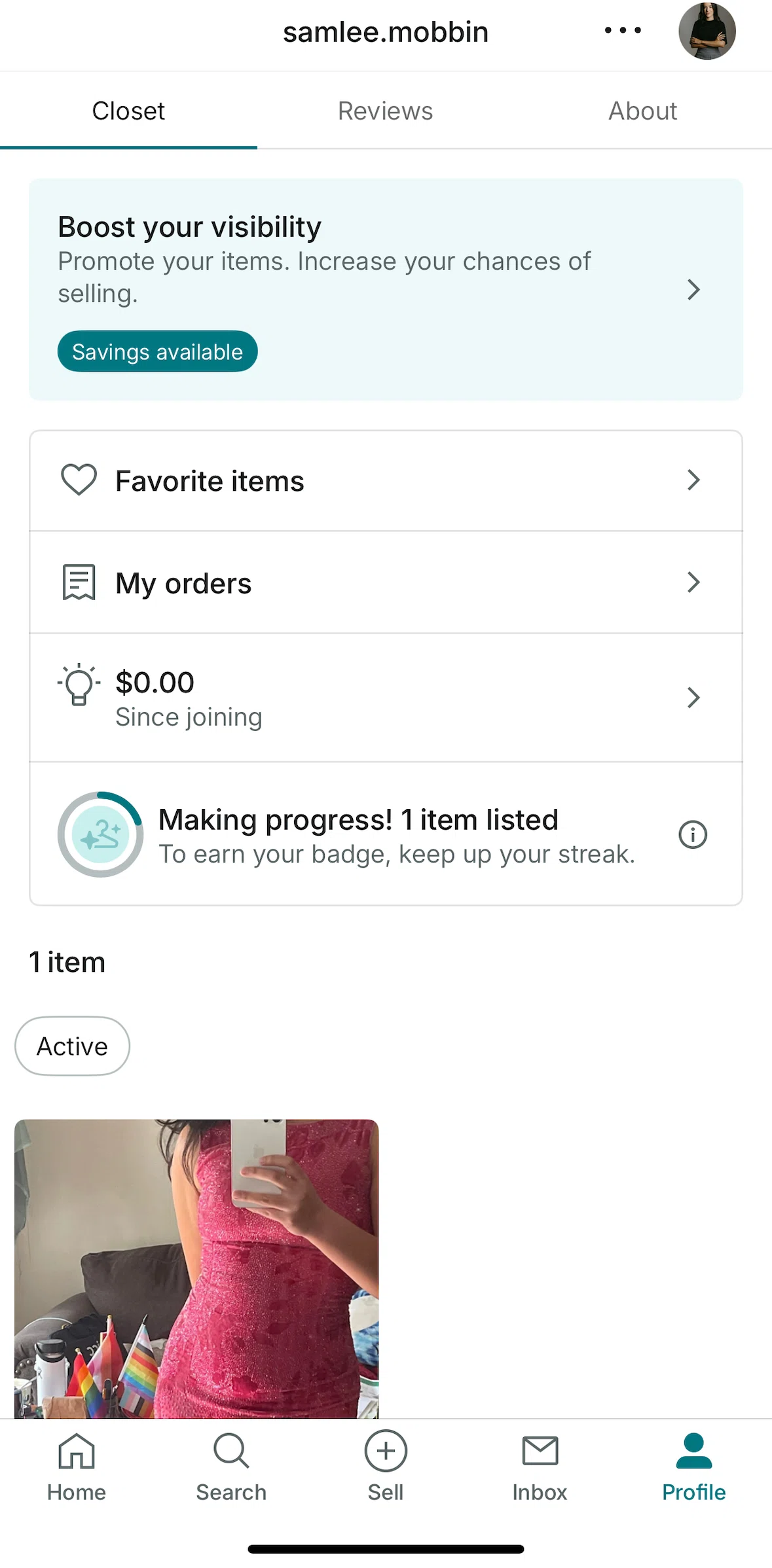 Vinted Screen screen in the Progress flow