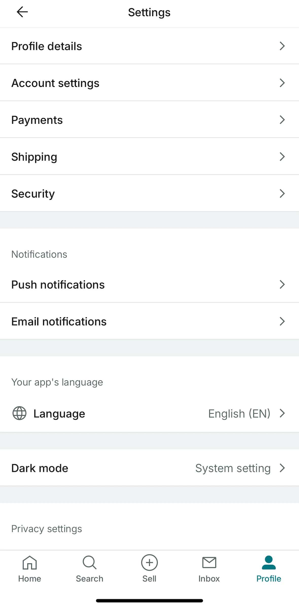 Vinted Screen screen in the Push notifications flow