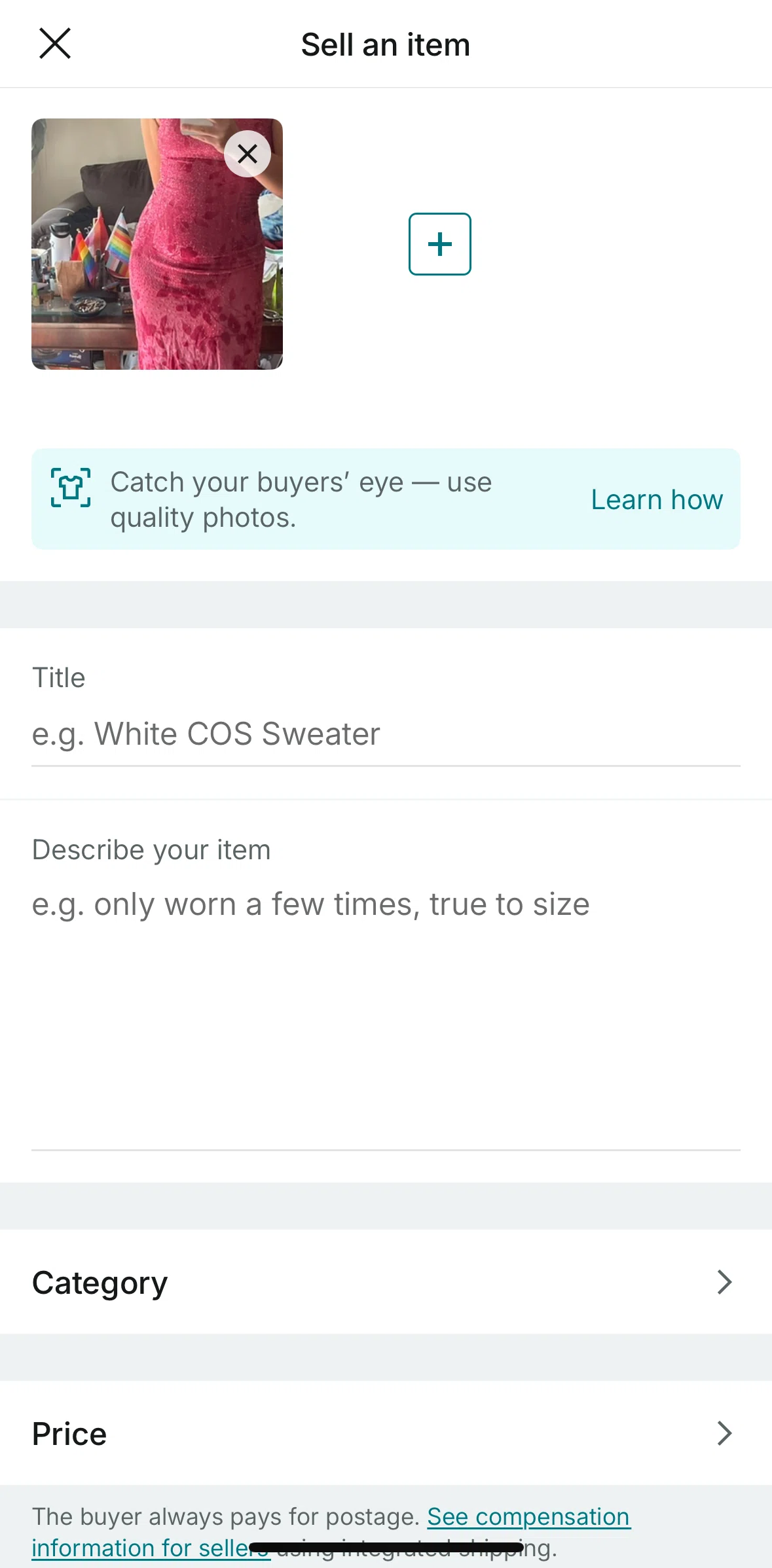 Vinted Screen screen in the View photo tips flow