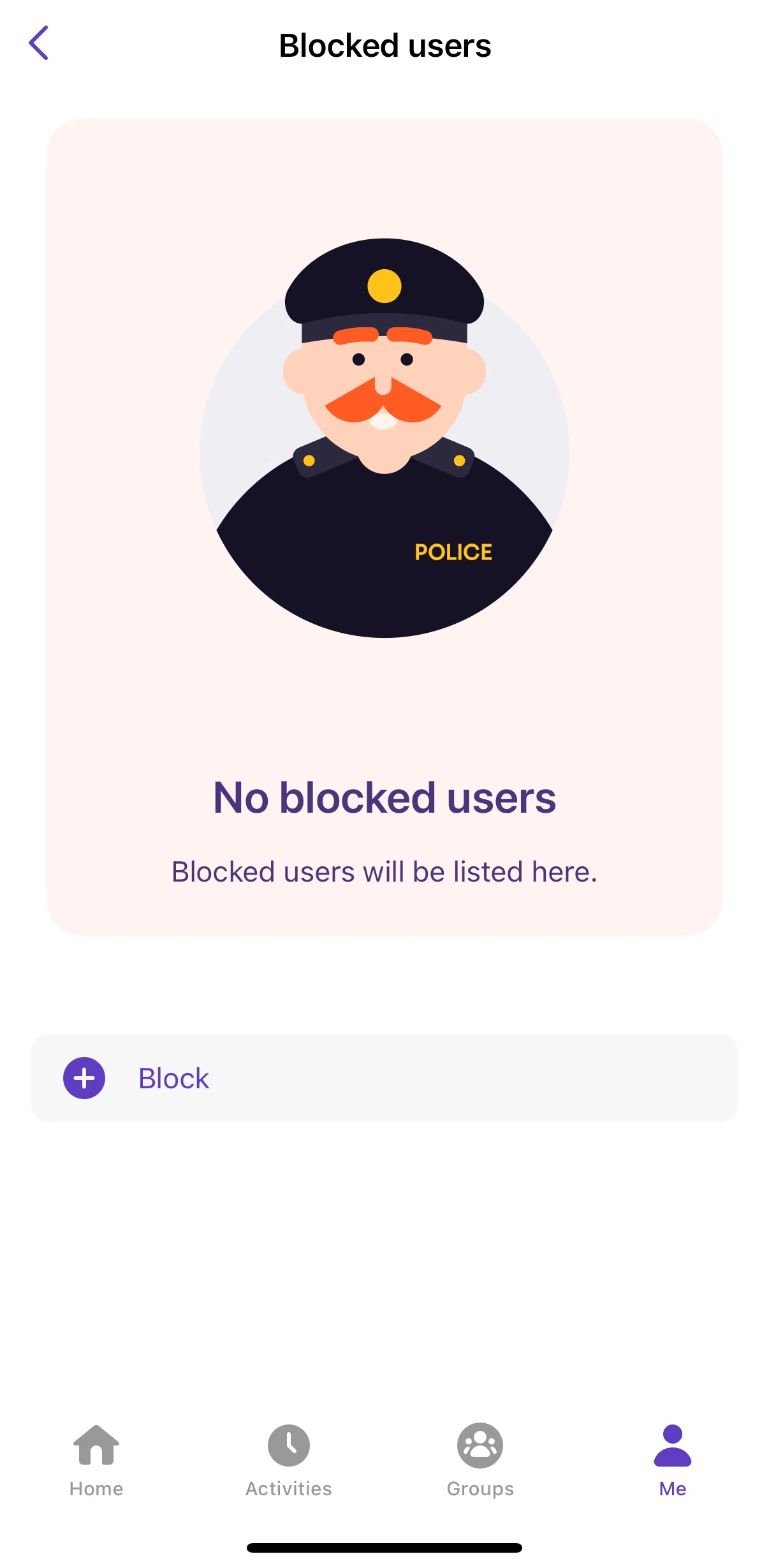 Vipps Screen screen in the Block a user flow