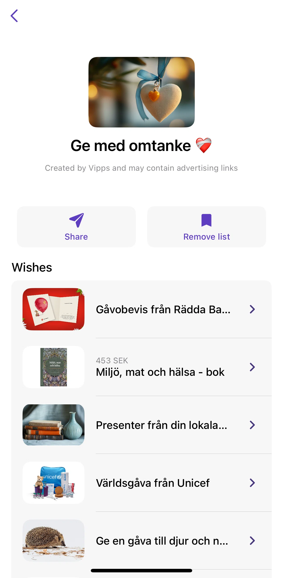 Vipps Screen screen in the Copying a wish flow
