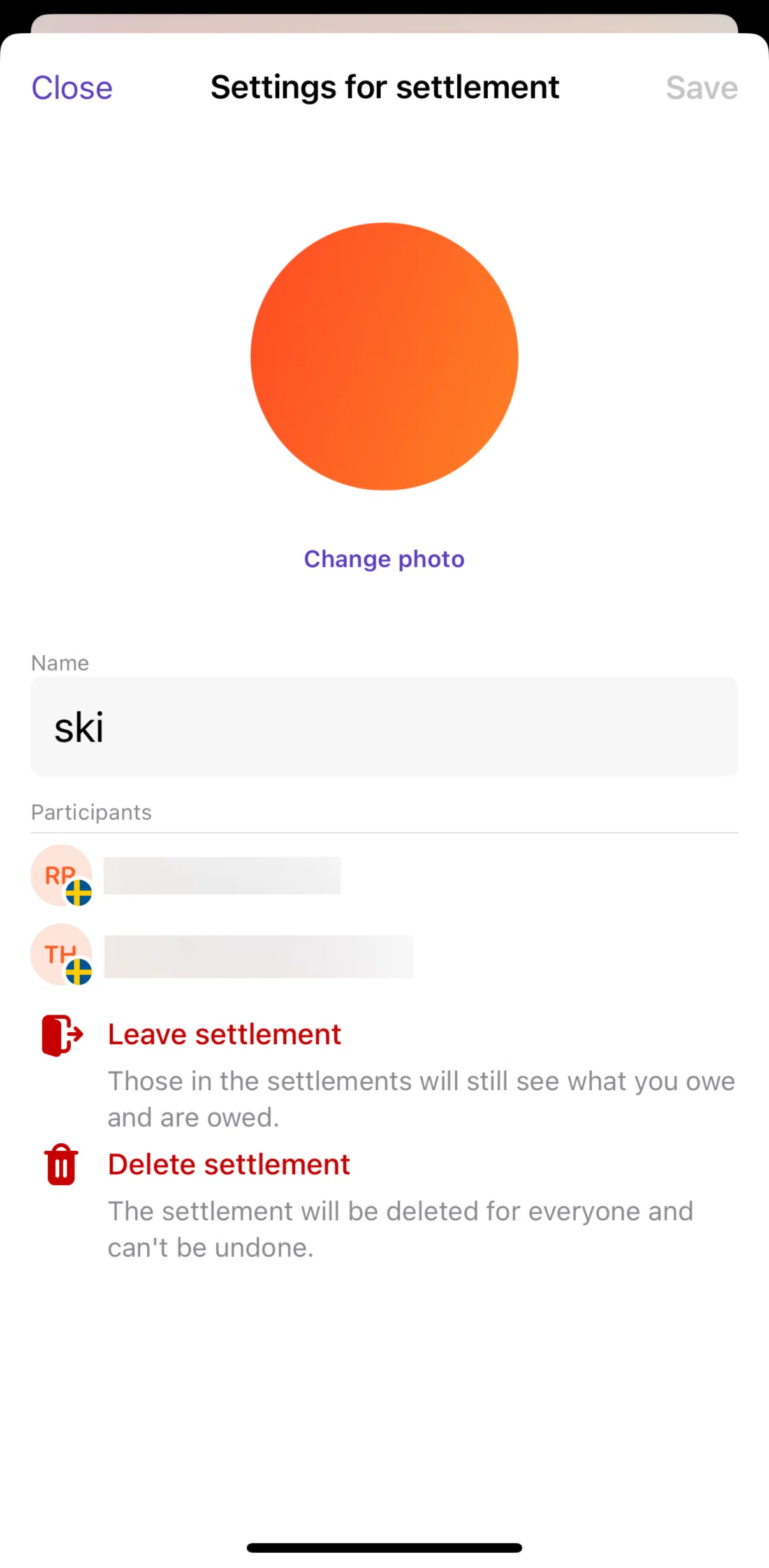 Vipps Screen screen in the Deleting a settlement flow