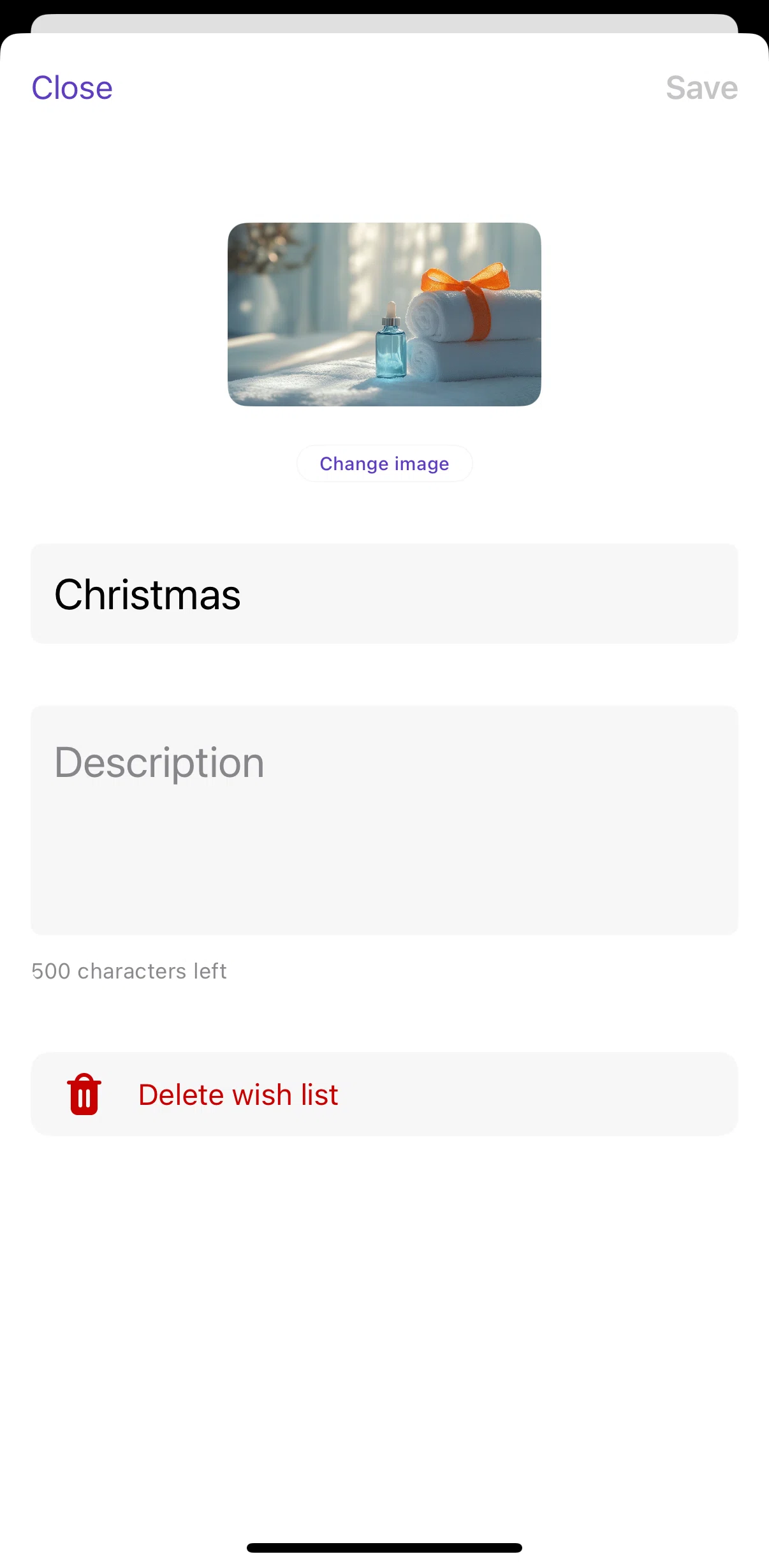 Vipps Screen screen in the Deleting a wish list flow