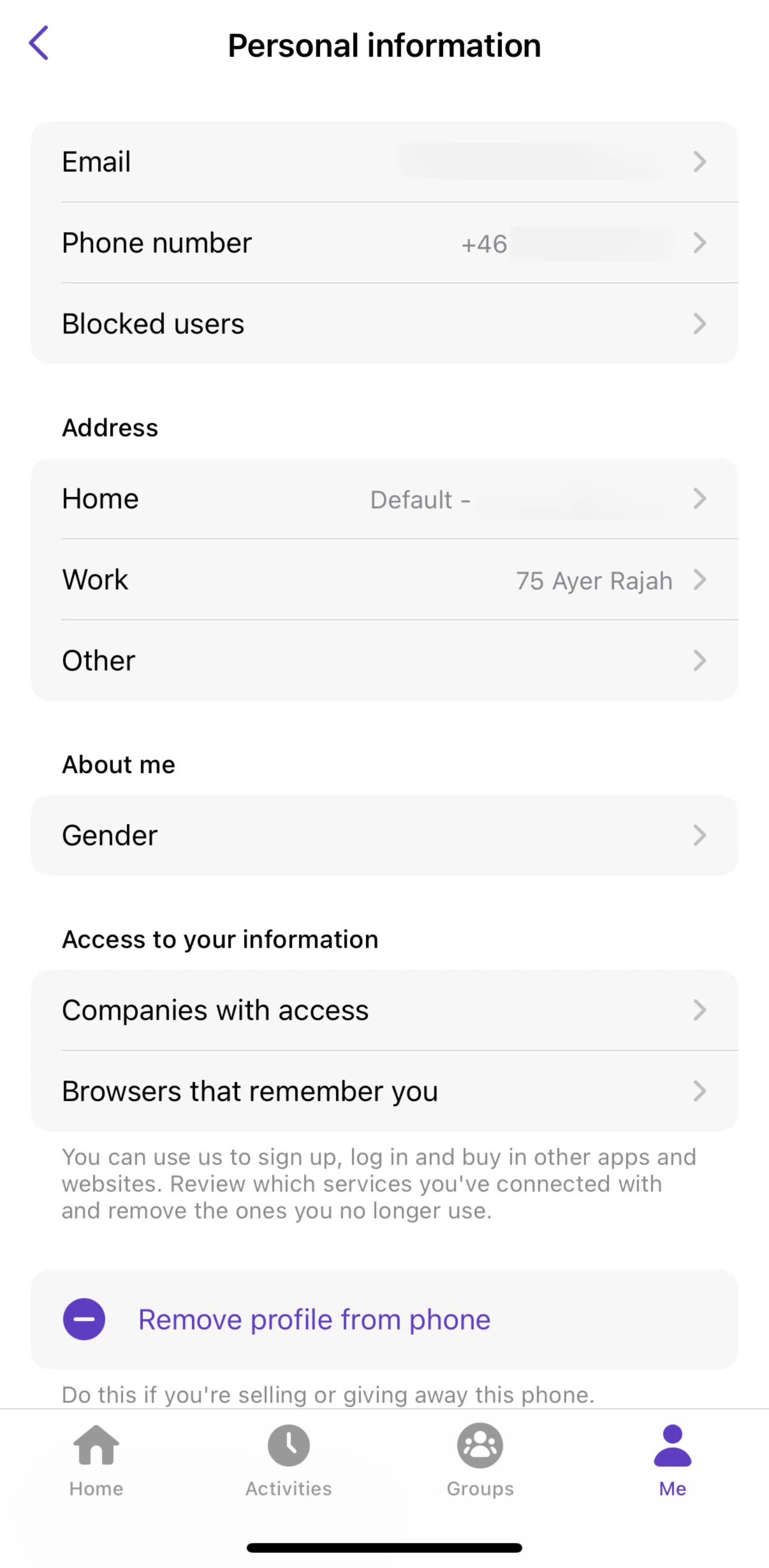 Vipps Screen screen in the Deleting an address flow