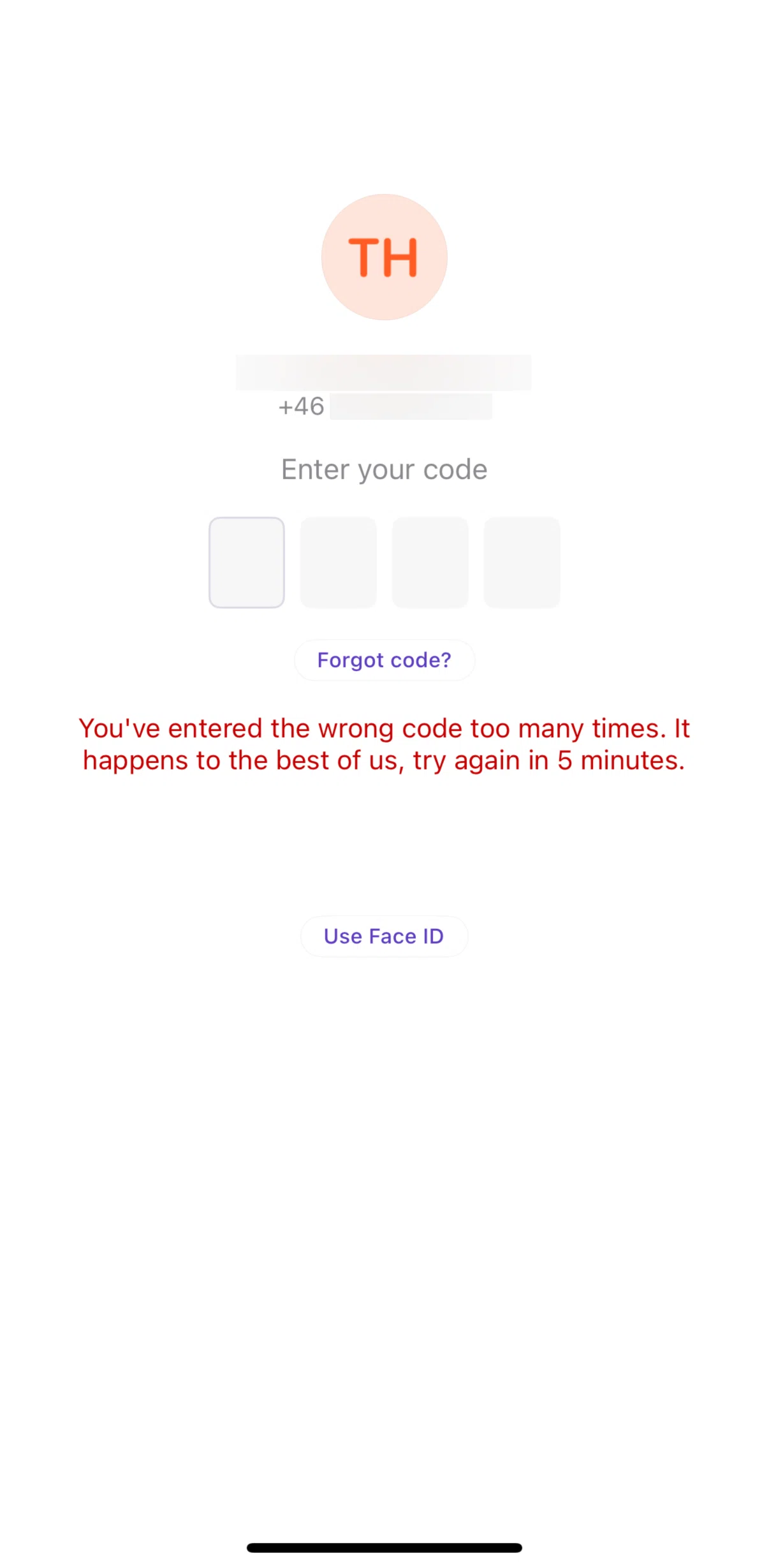 Vipps Screen screen in the Resetting code flow