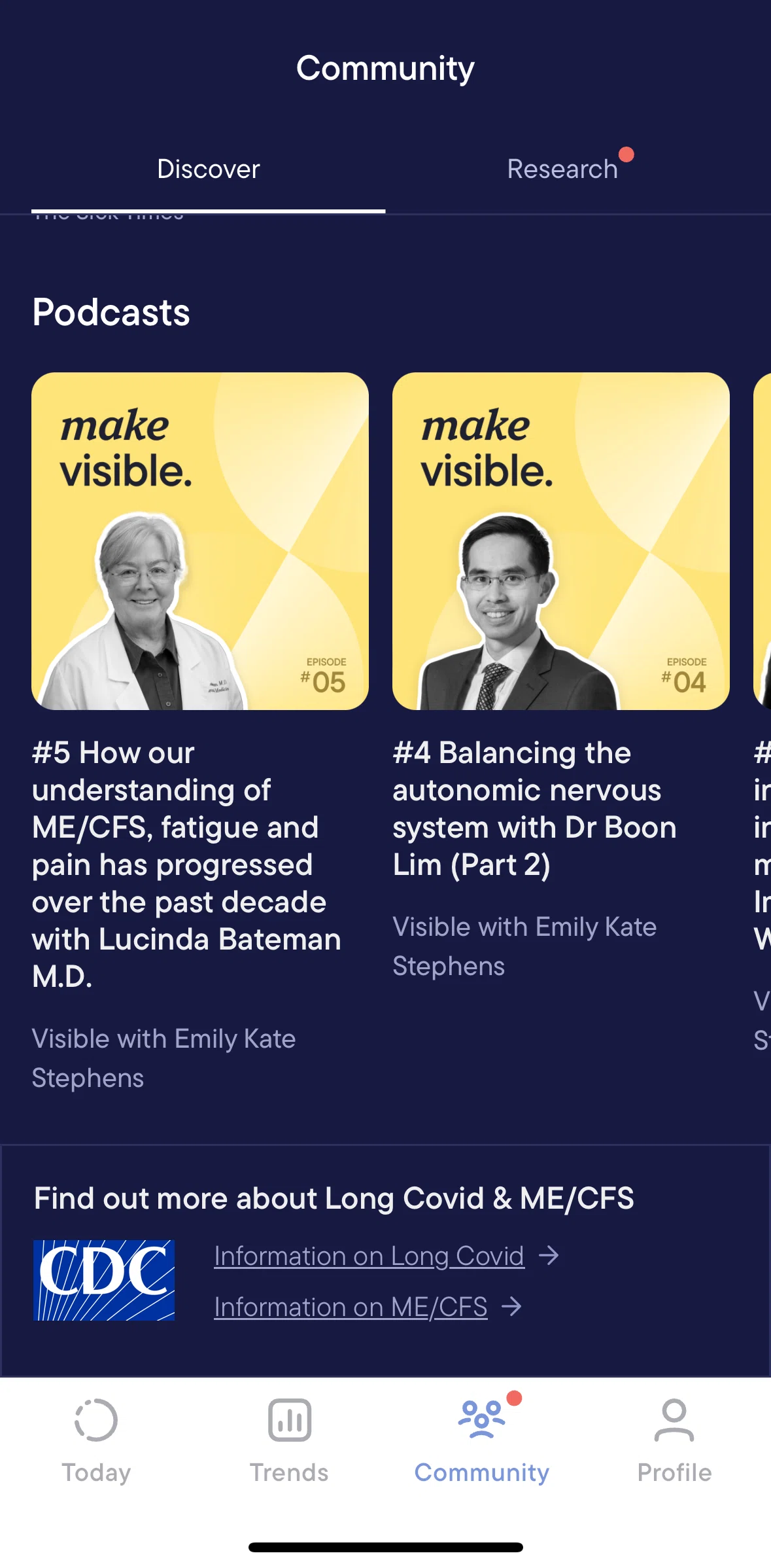 Visible Screen screen in the View podcast flow