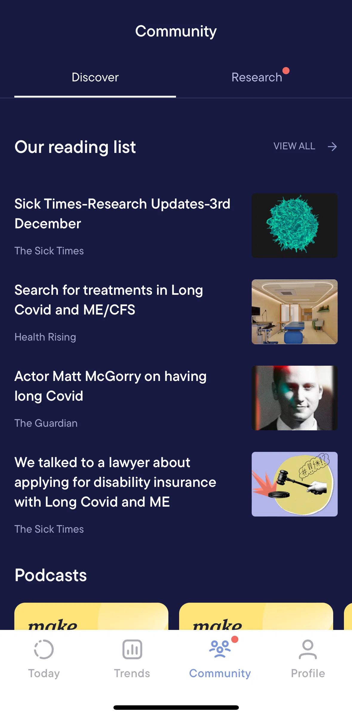 Visible Screen screen in the View reading list flow