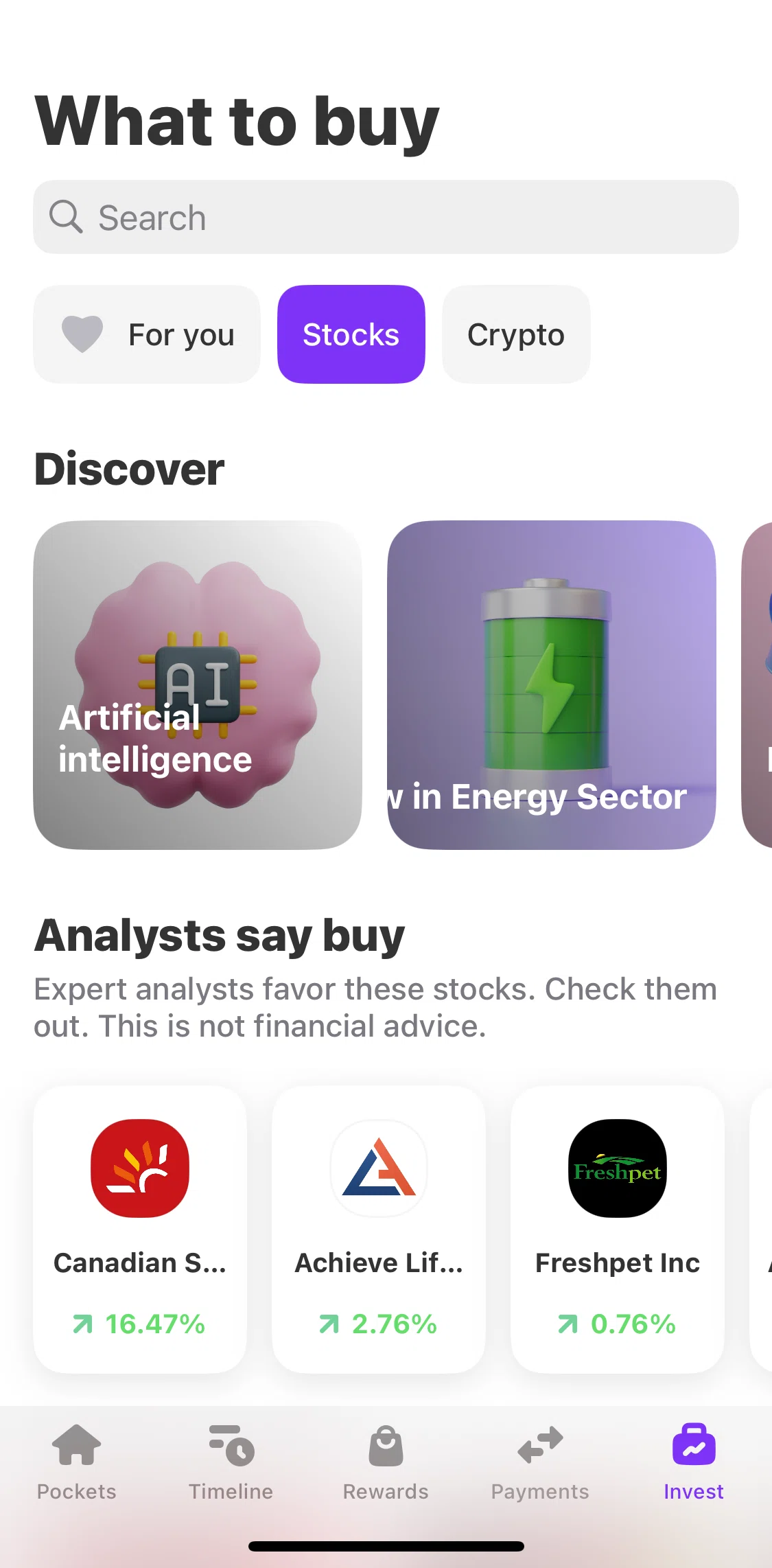 Vivid Screen screen in the Buying a stock flow