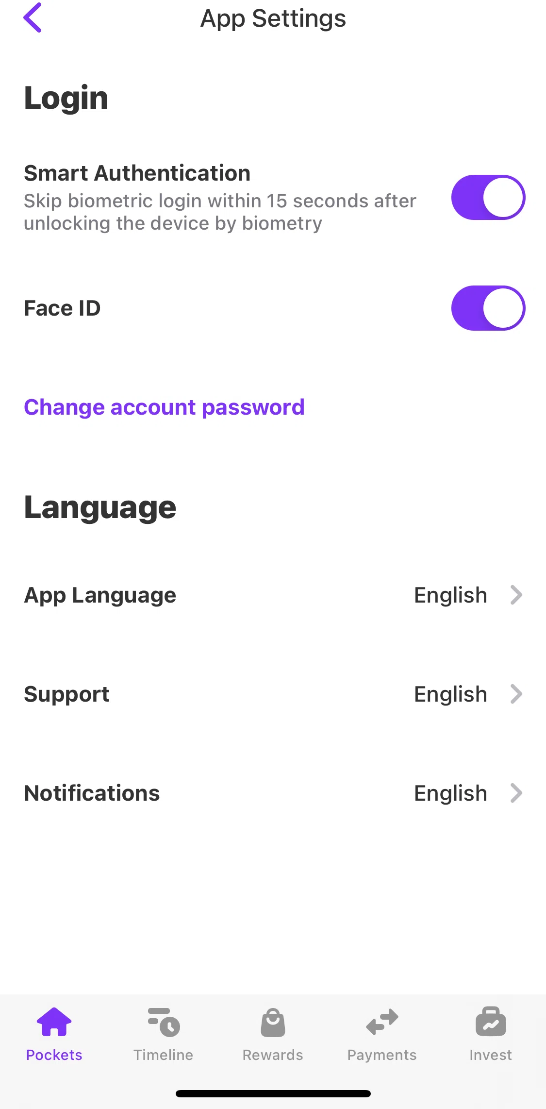 Vivid Screen screen in the Changing account password flow