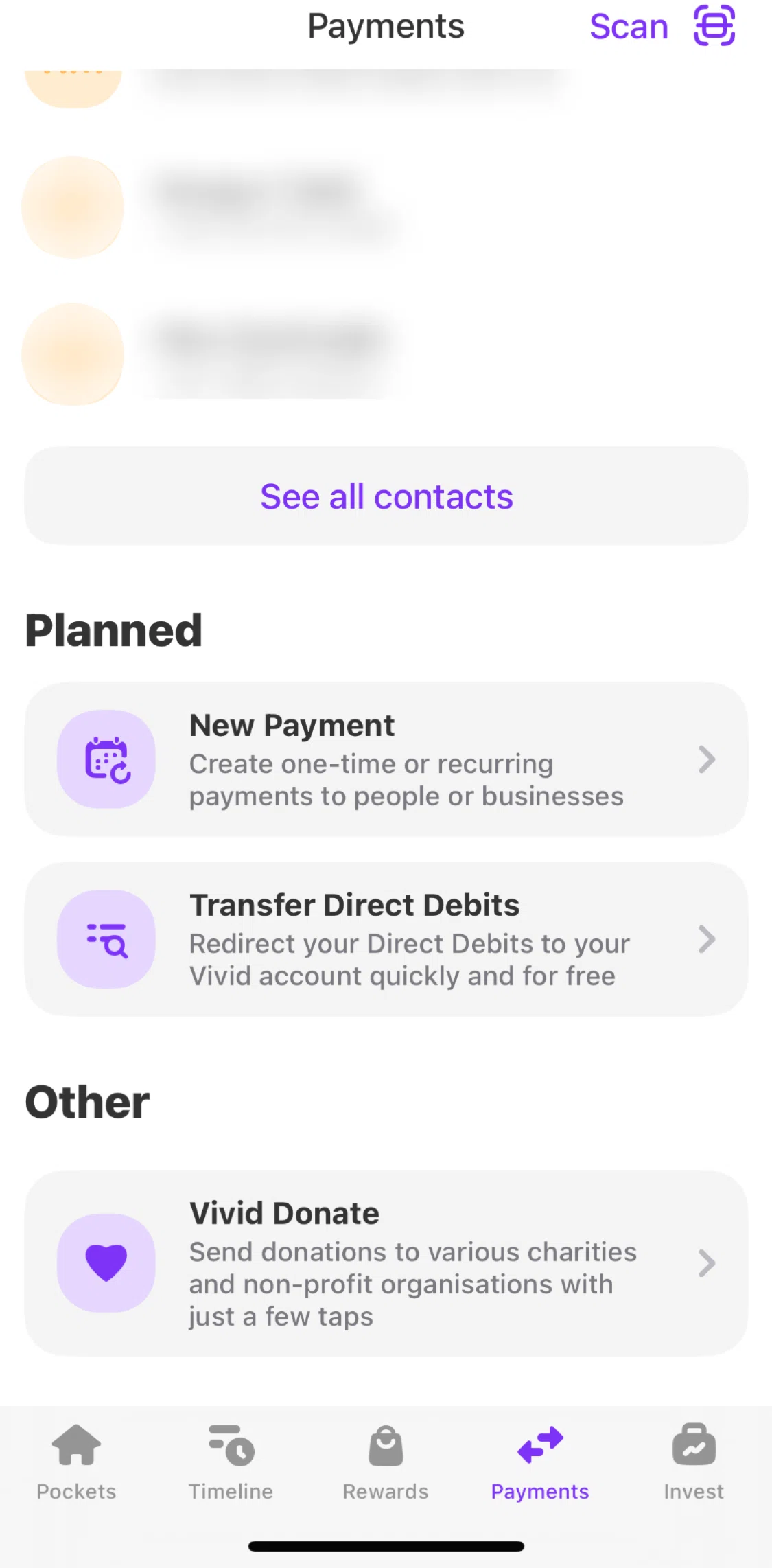 Vivid Screen screen in the Donating money flow