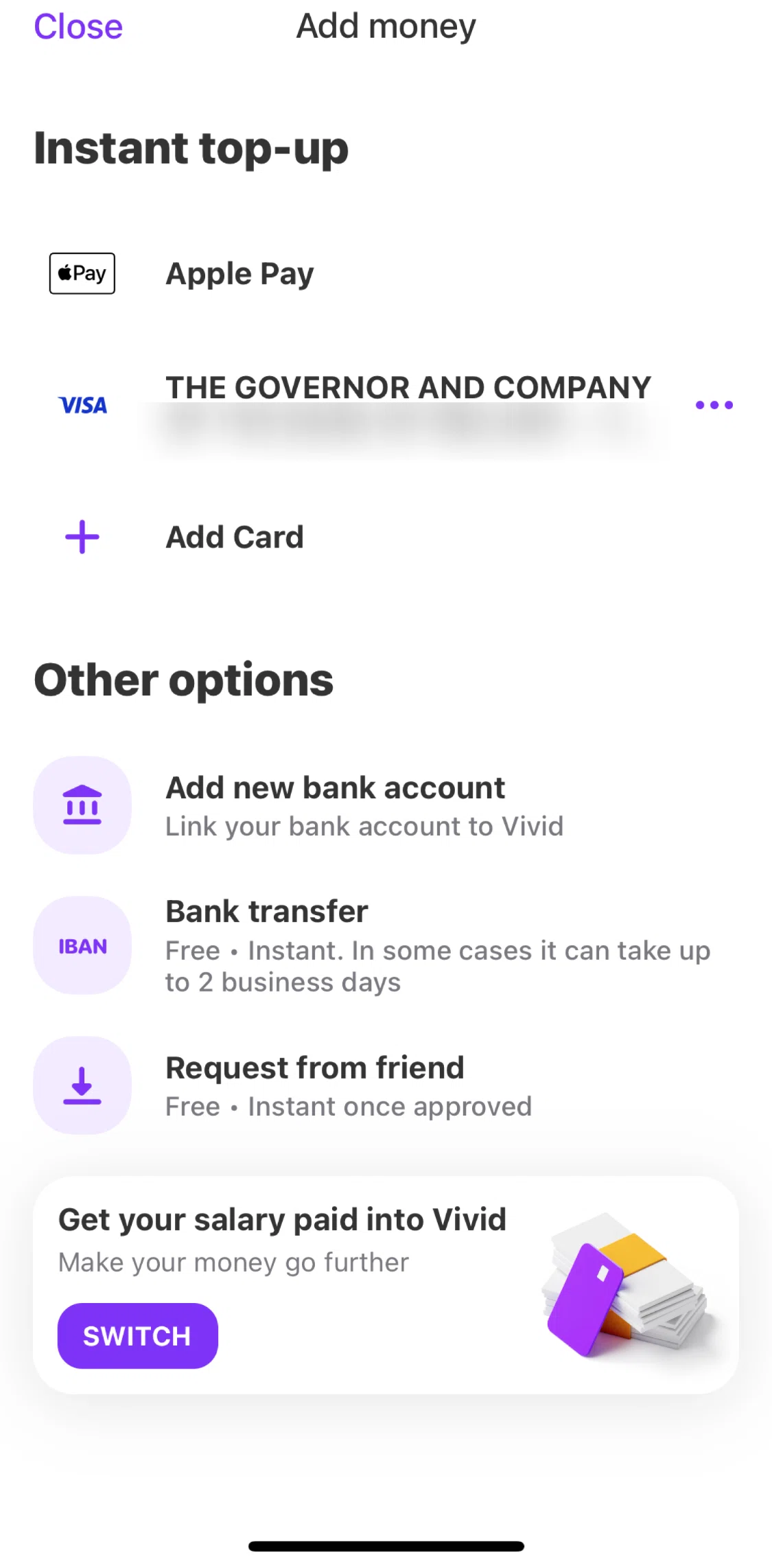 Vivid Screen screen in the Editing a card flow