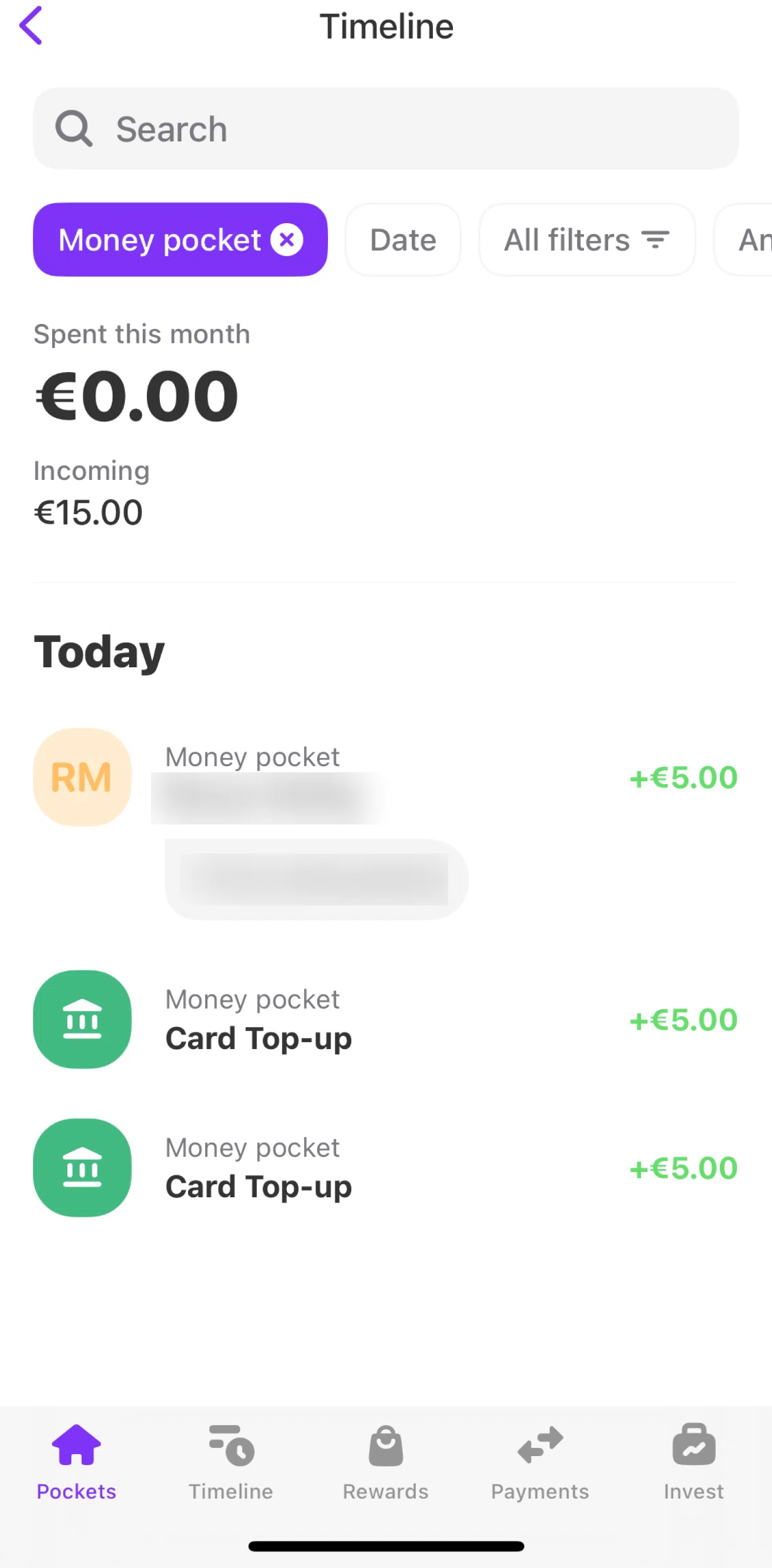 Vivid Screen screen in the Filtering transactions flow