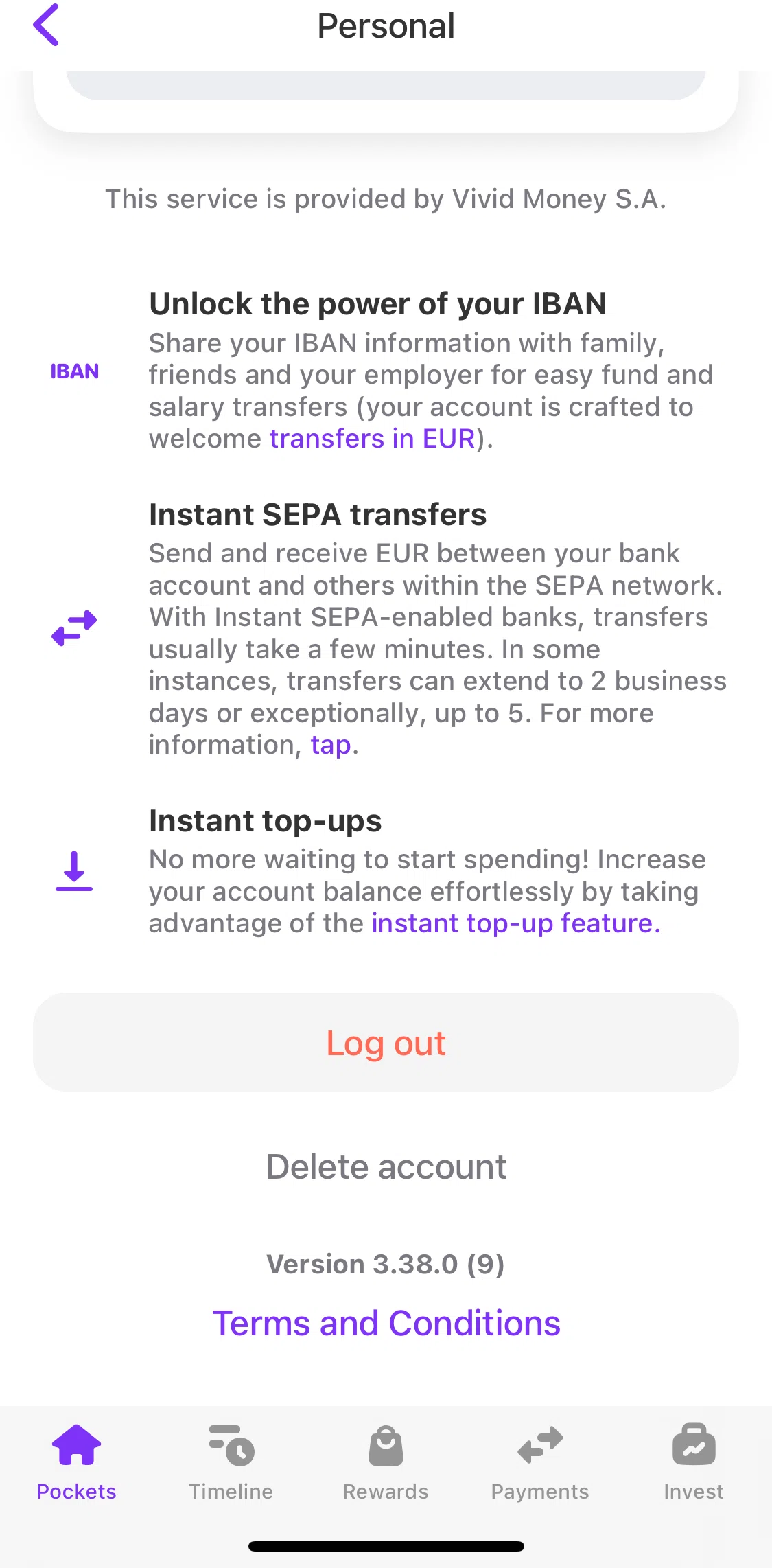 Vivid Screen screen in the Logging out flow