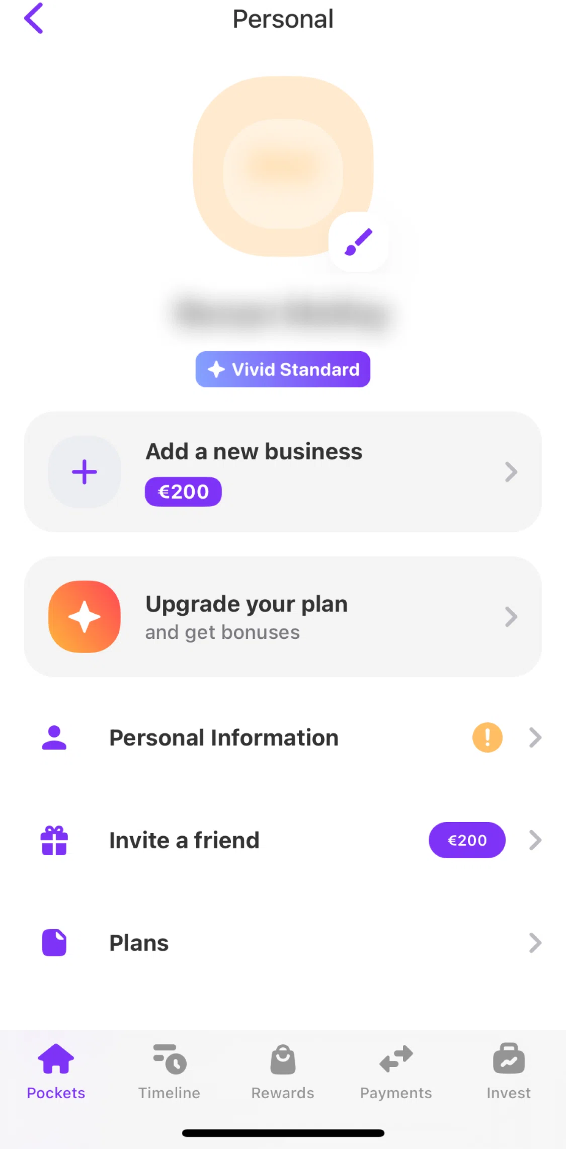 Vivid Screen screen in the Open a business account flow