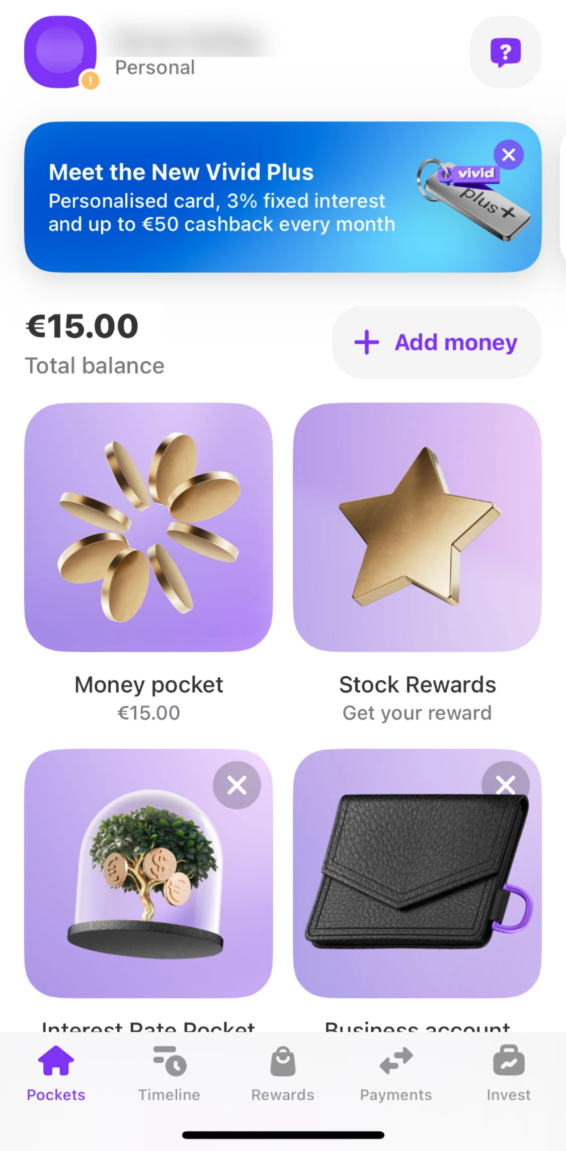 Vivid Screen screen in the Payments flow