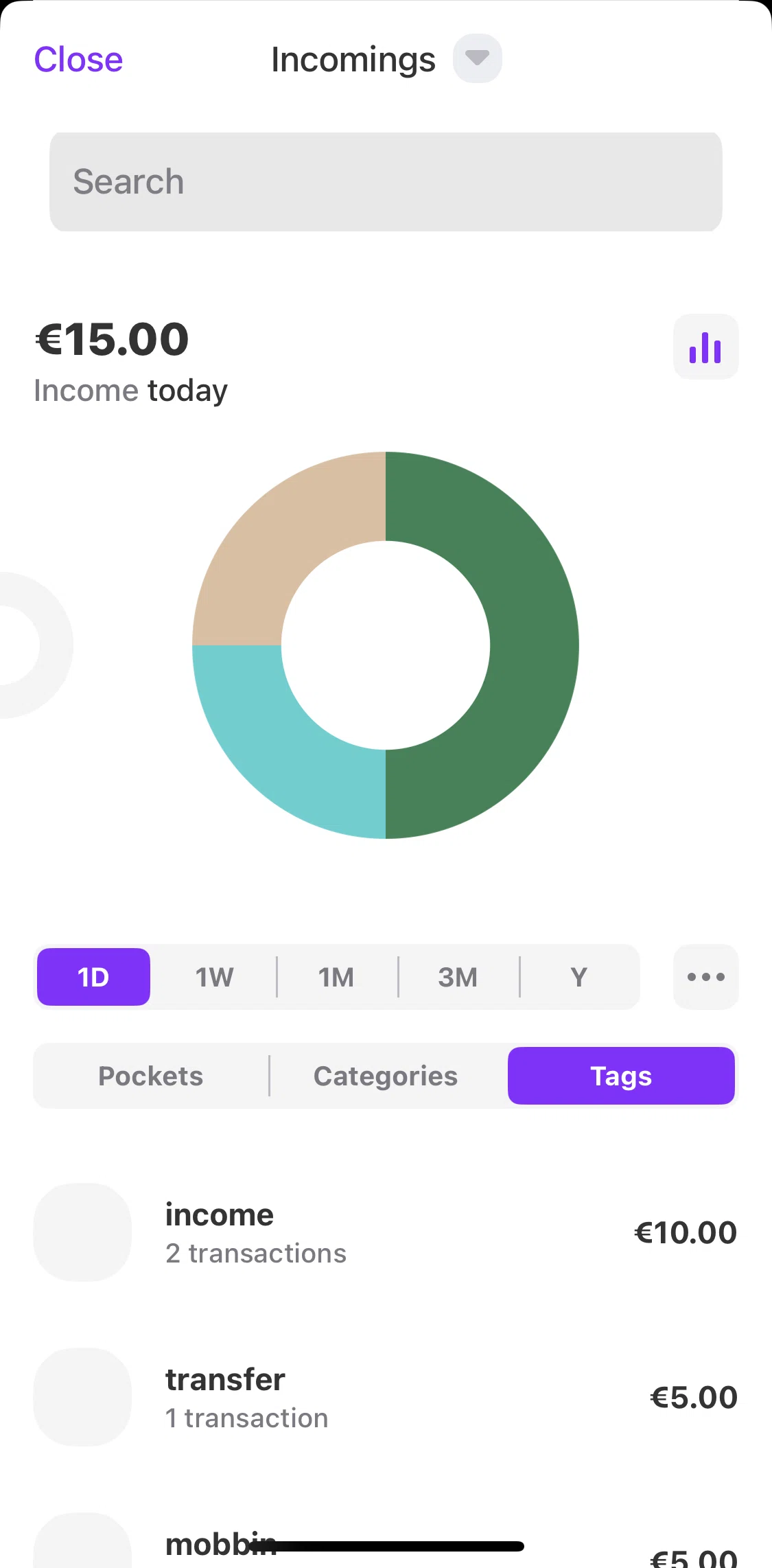 Vivid Screen screen in the Searching transactions flow