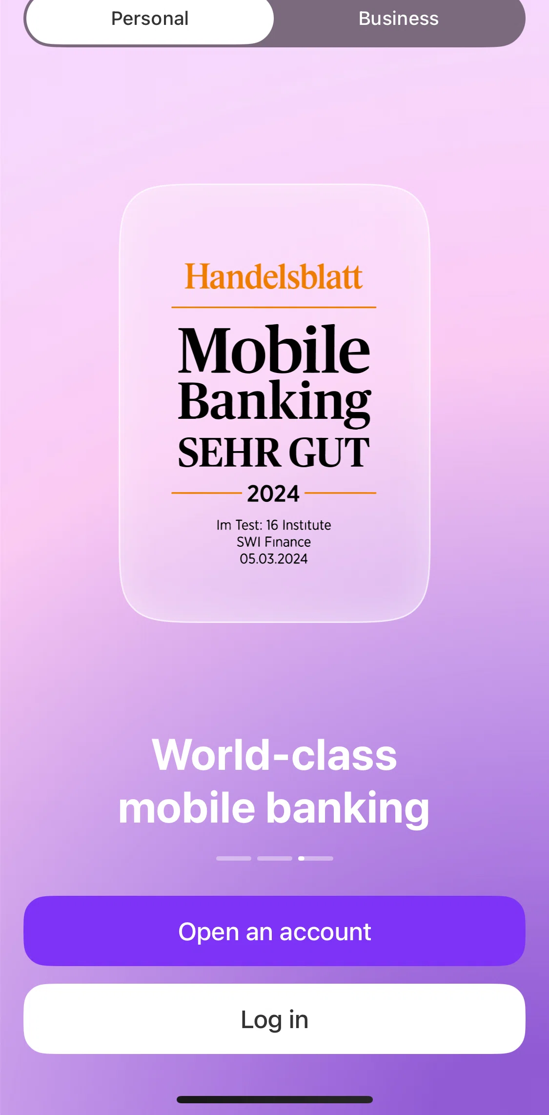 Vivid Screen screen in the Setting up an account flow