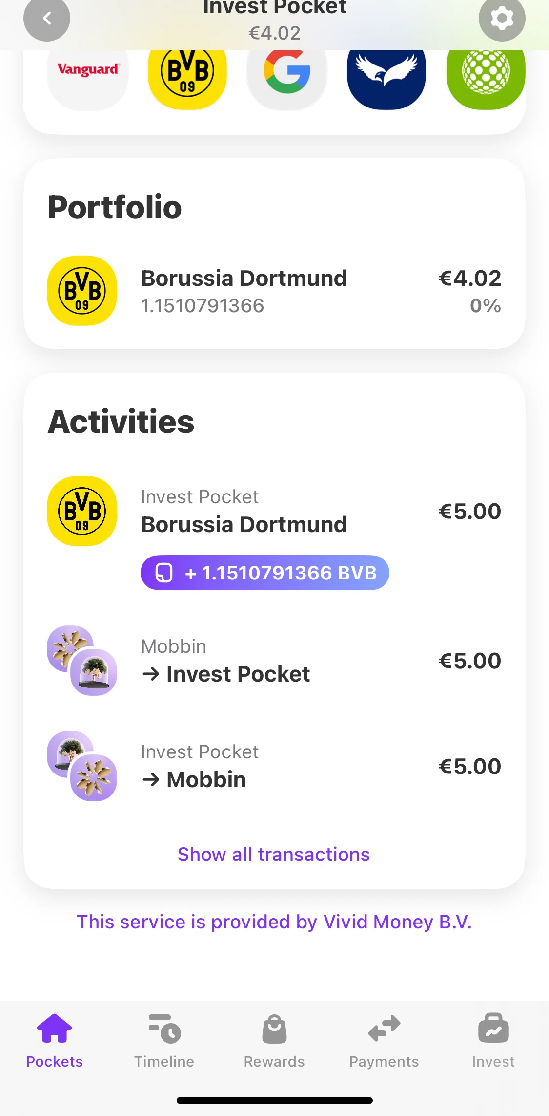 Vivid Screen screen in the Timeline transaction flow