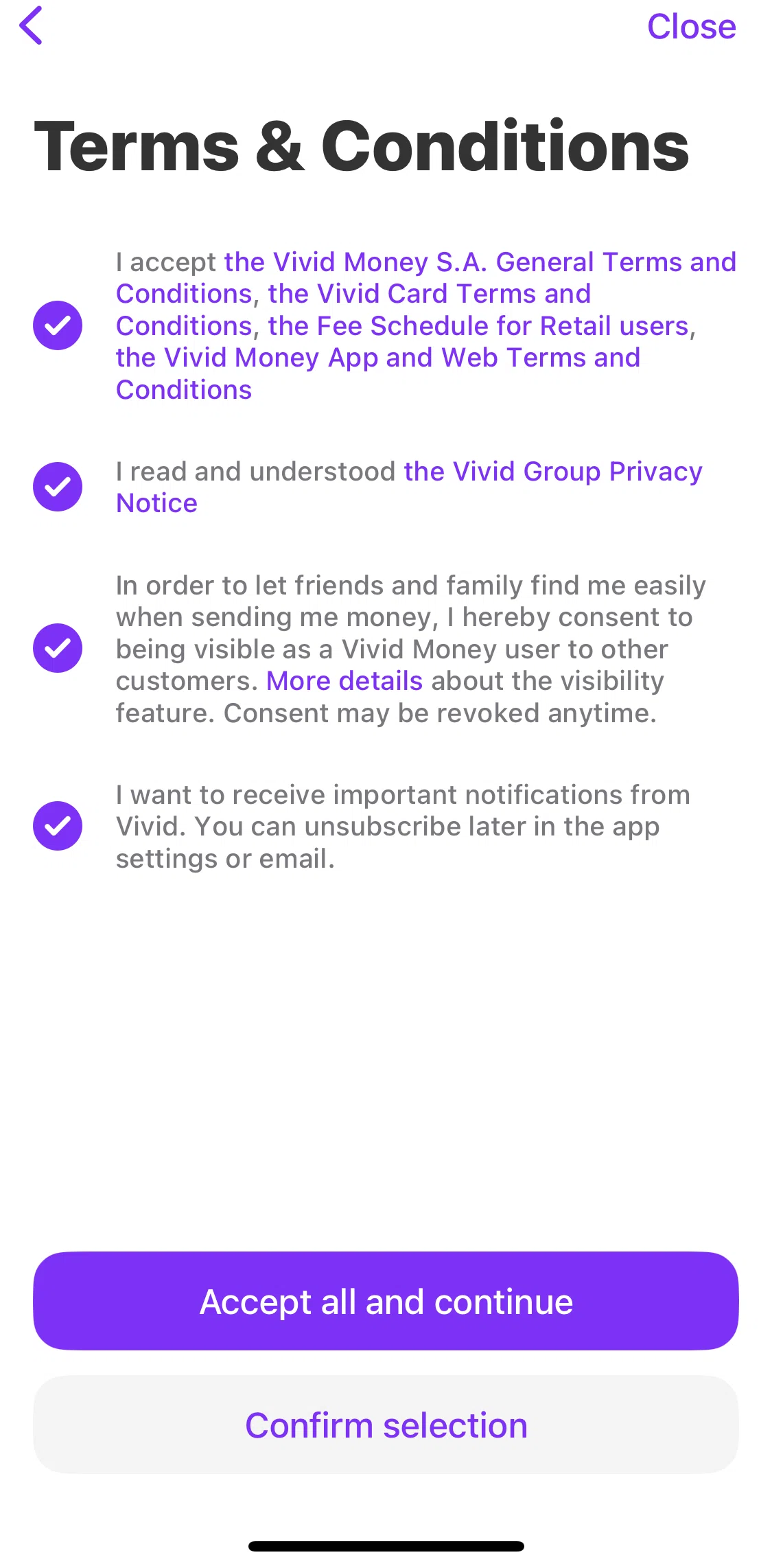 Vivid Screen screen in the Verifying identity flow