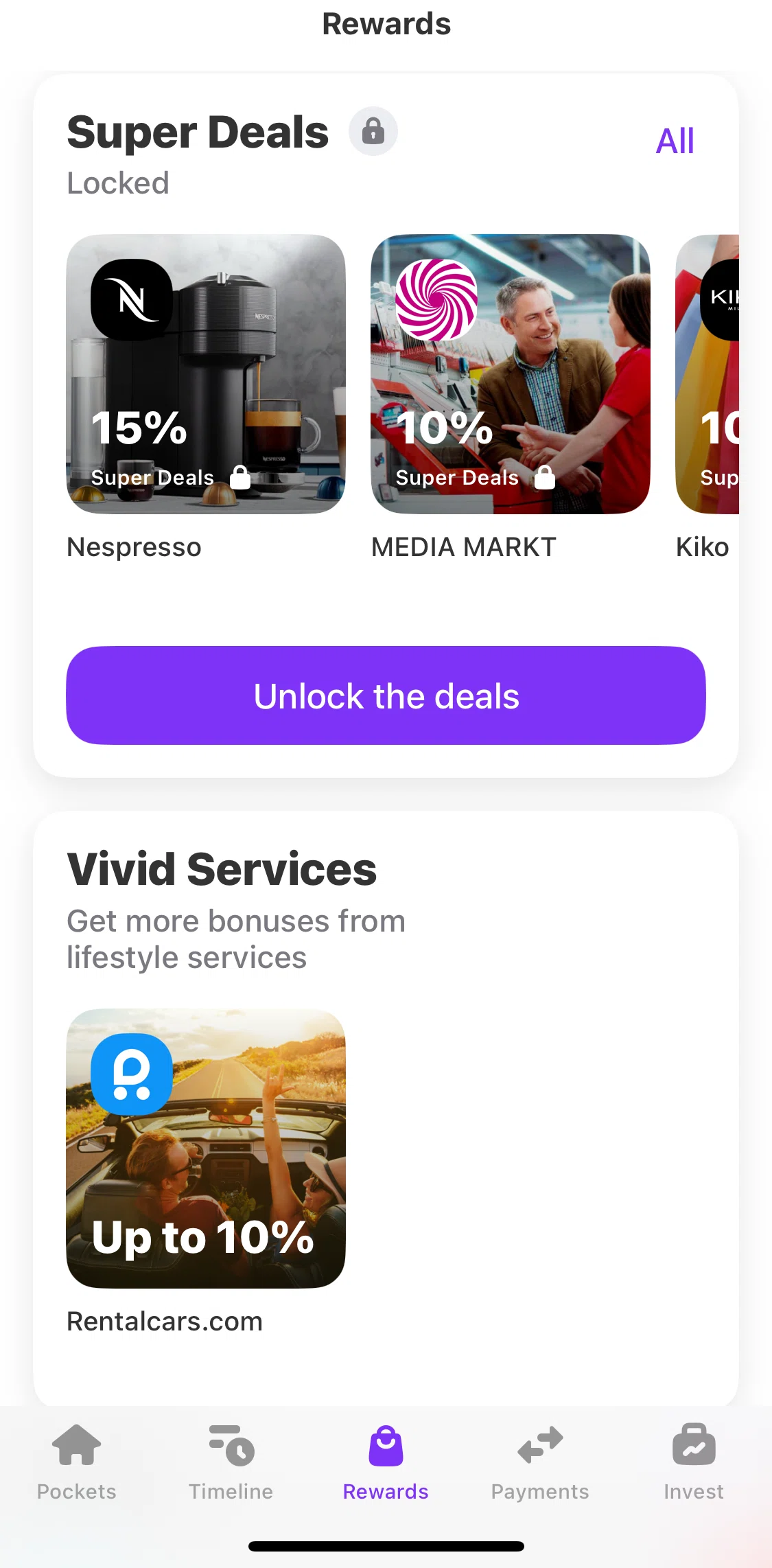 Vivid Screen screen in the View all deals flow