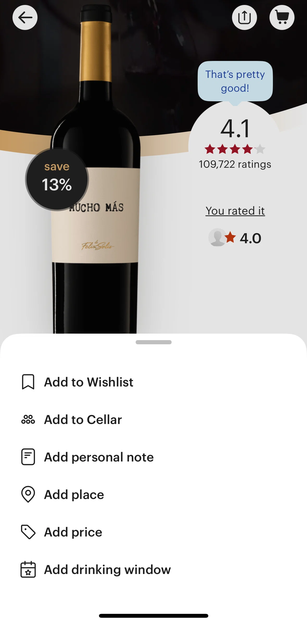 Vivino Screen screen in the Adding a product to cellar flow