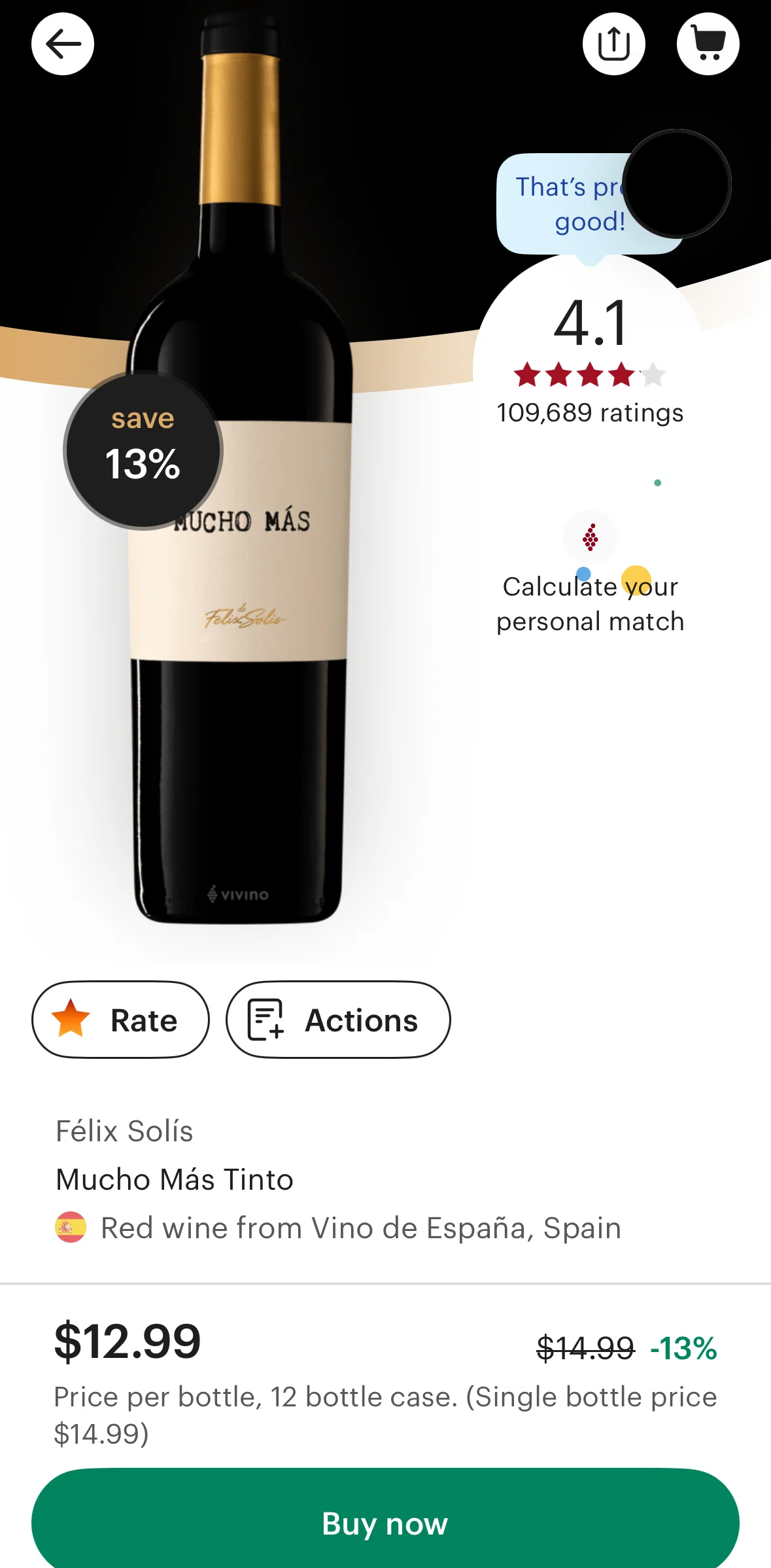 Vivino Screen screen in the Adding a product to wishlist flow