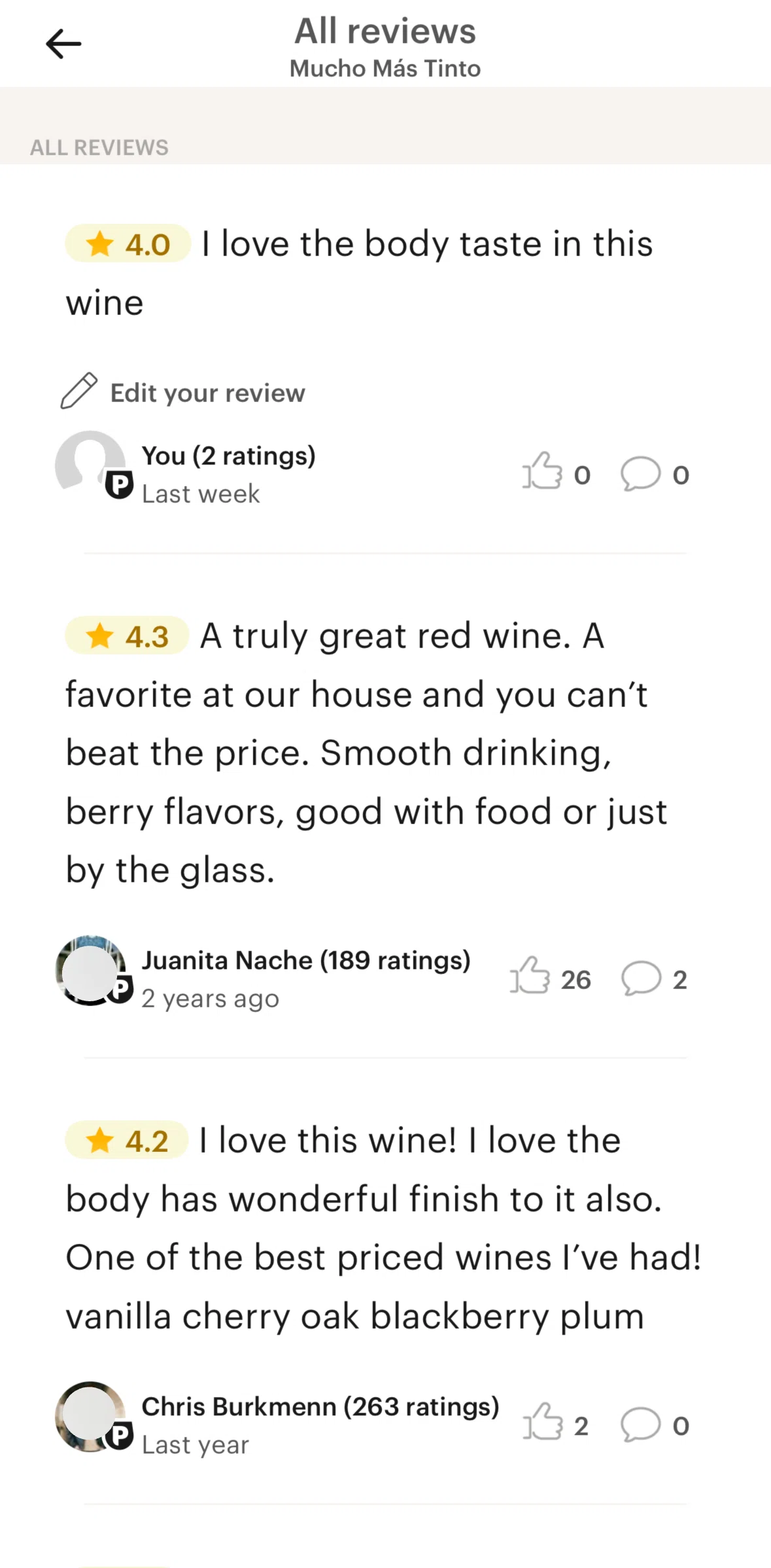Vivino Screen screen in the Liking a comment flow