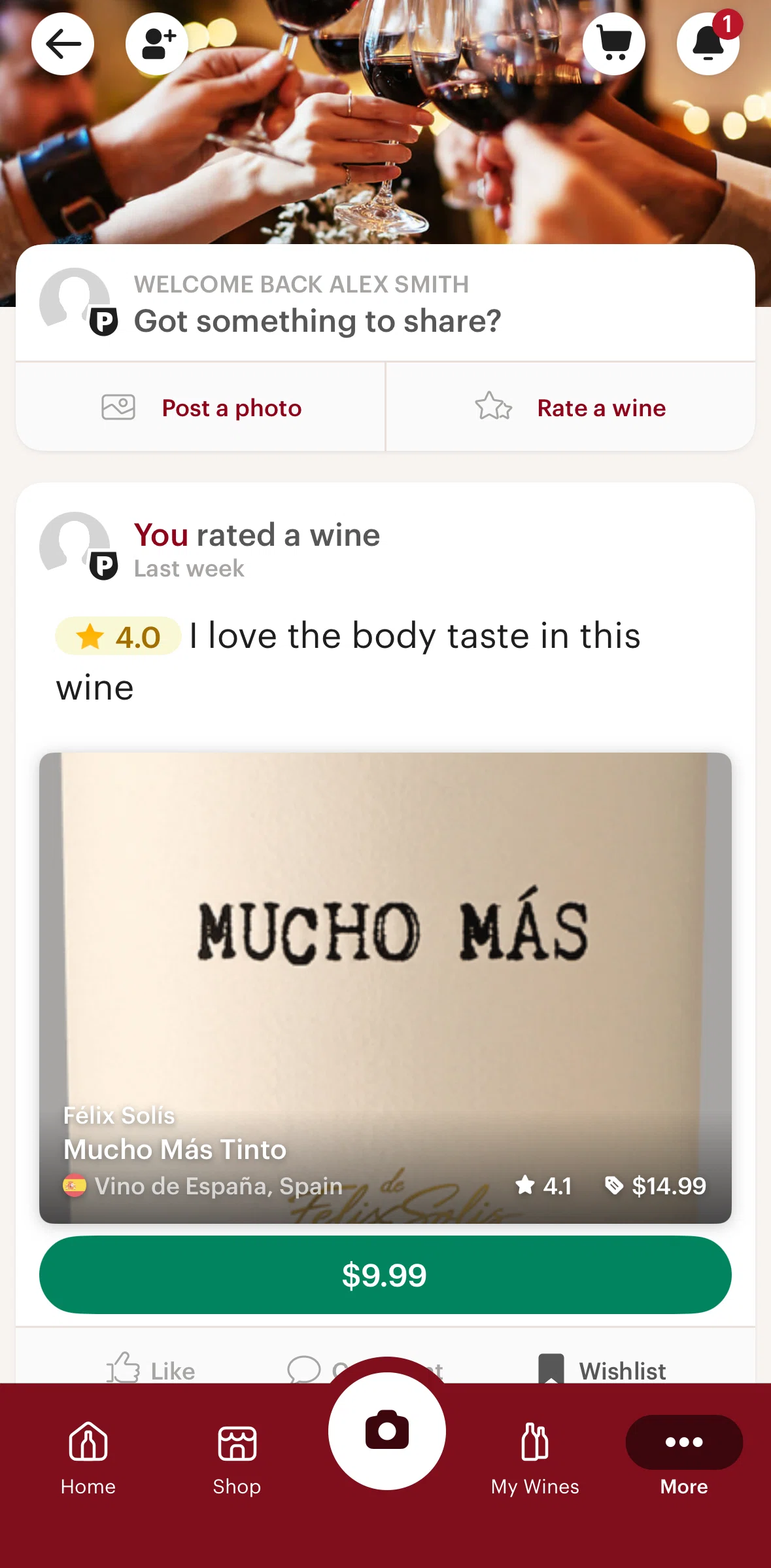 Vivino Screen screen in the Posting a photo flow