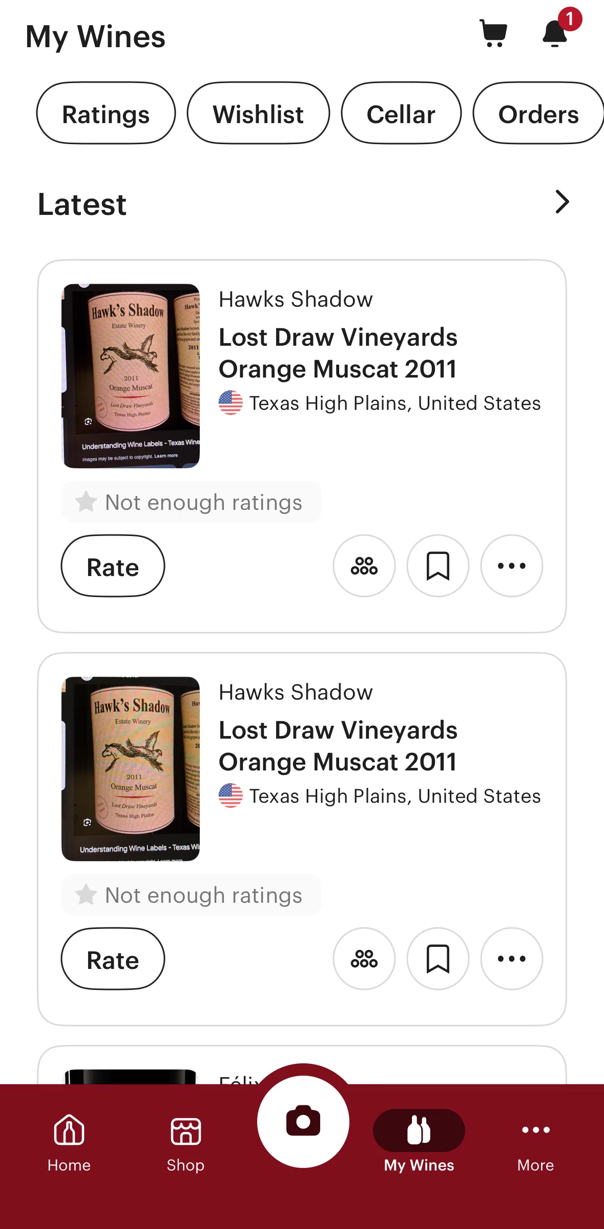 Vivino Screen screen in the Removing an item from My Wines flow