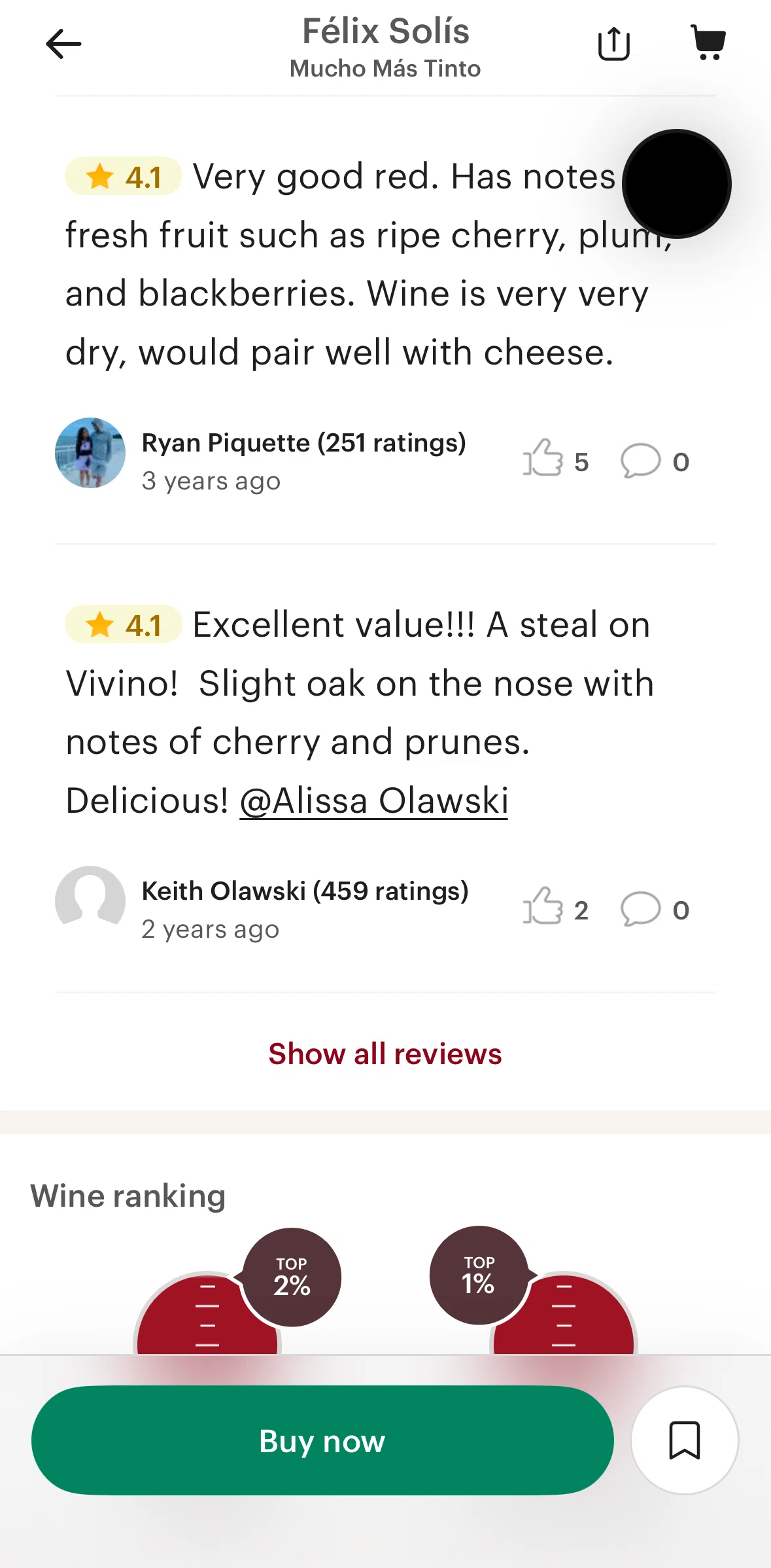 Vivino Screen screen in the Reviews flow