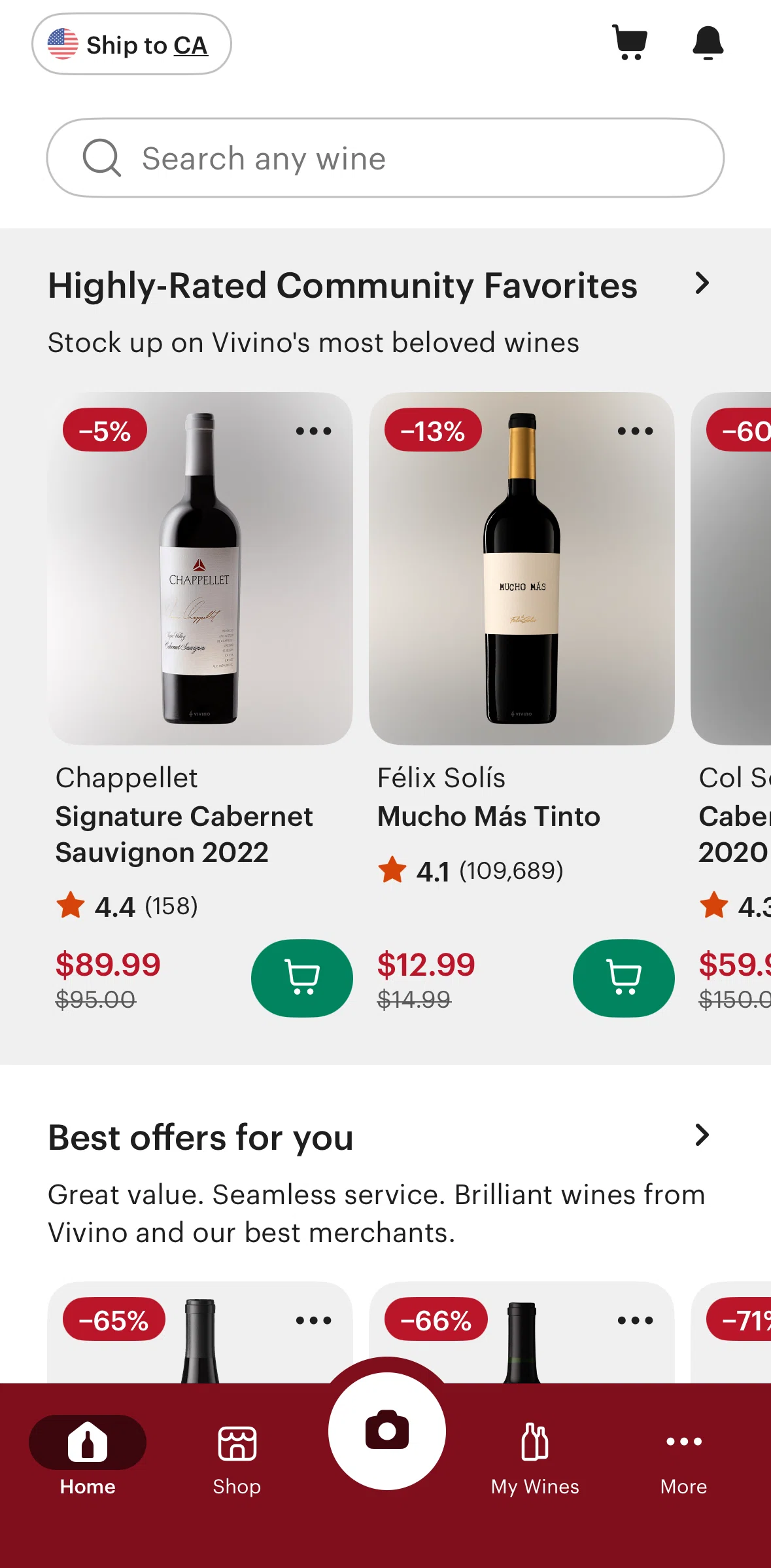 Vivino Screen screen in the Shop flow