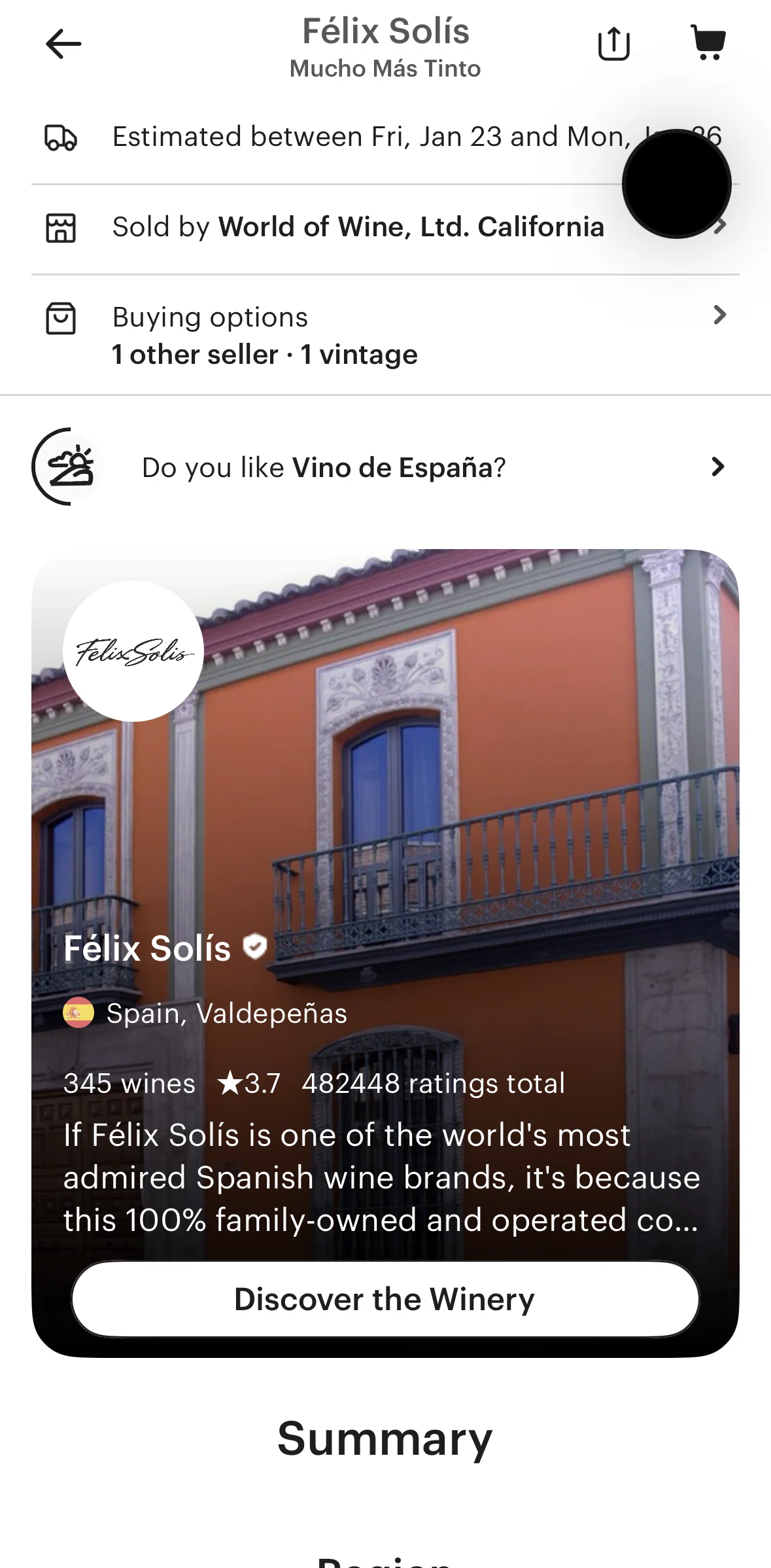 Vivino Screen screen in the Wine insights flow