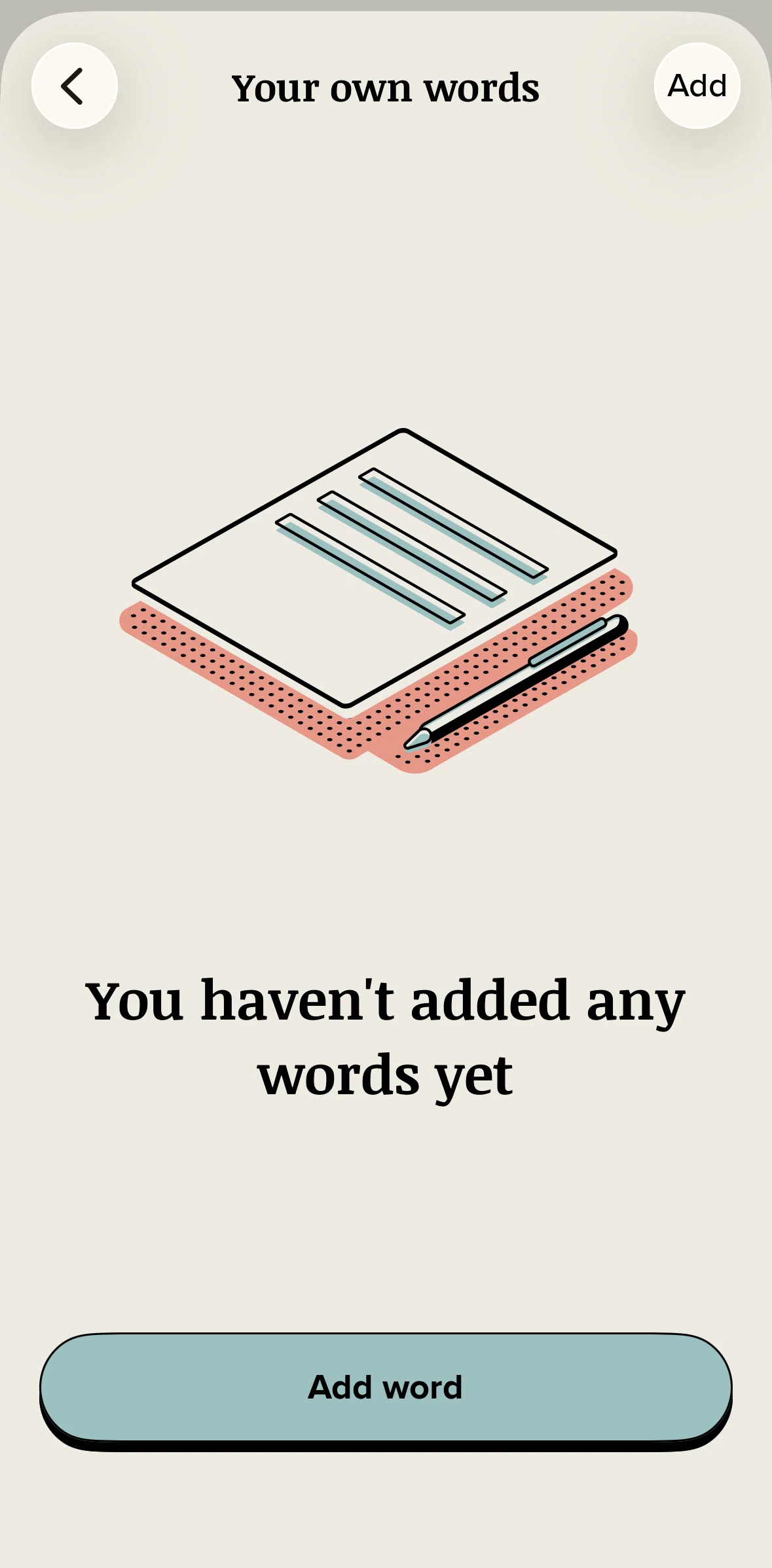 Vocabulary Screen screen in the Adding my own word flow