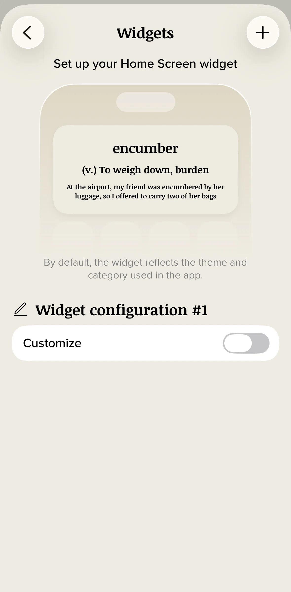 Vocabulary Screen screen in the Customizing a widget (home screen) flow