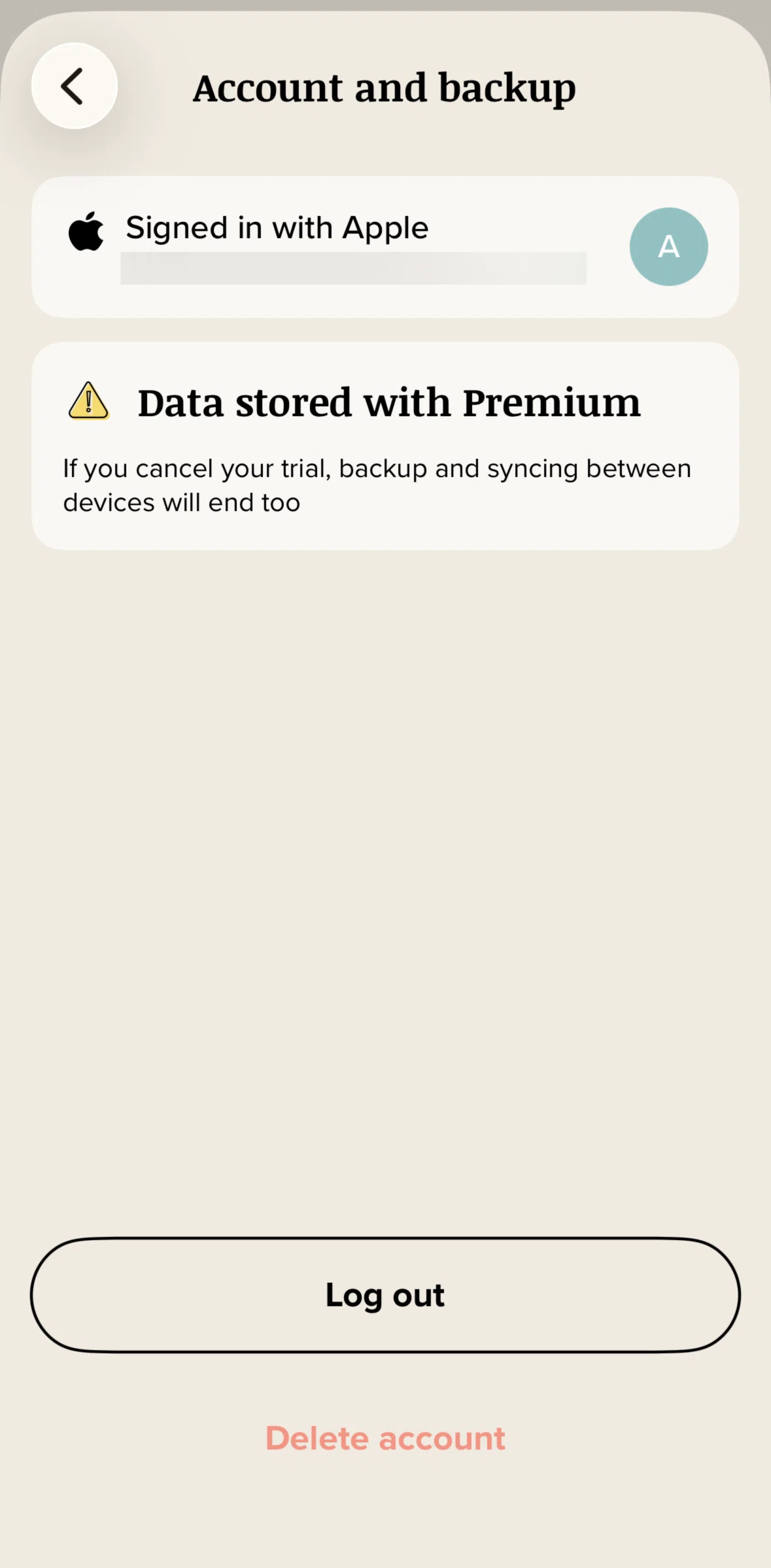 Vocabulary Screen screen in the Deleting an account flow