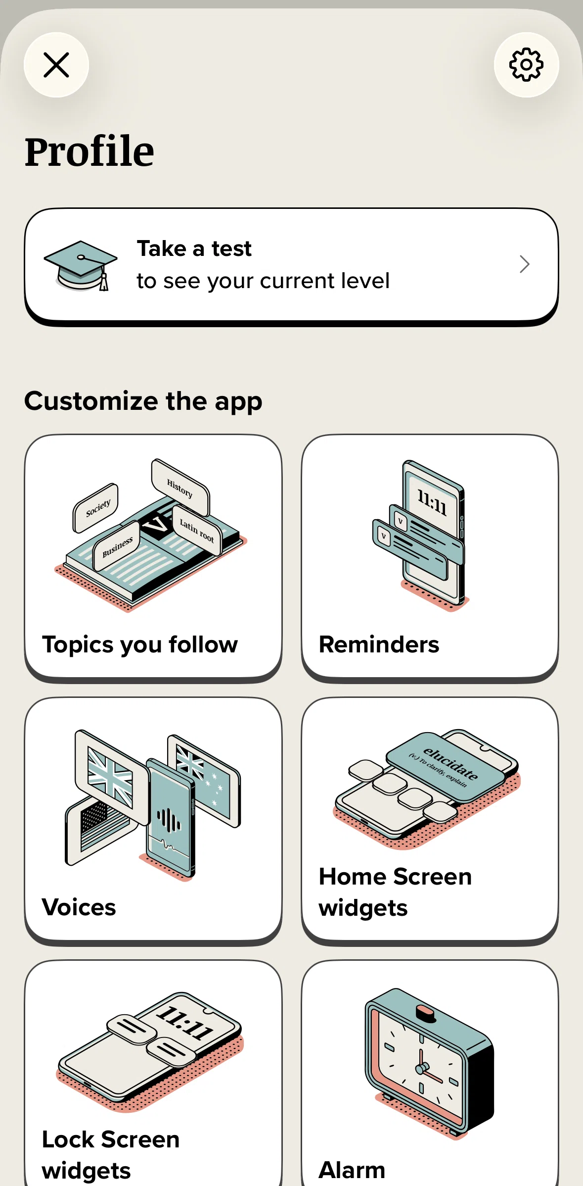 Vocabulary Screen screen in the Home screen widgets flow
