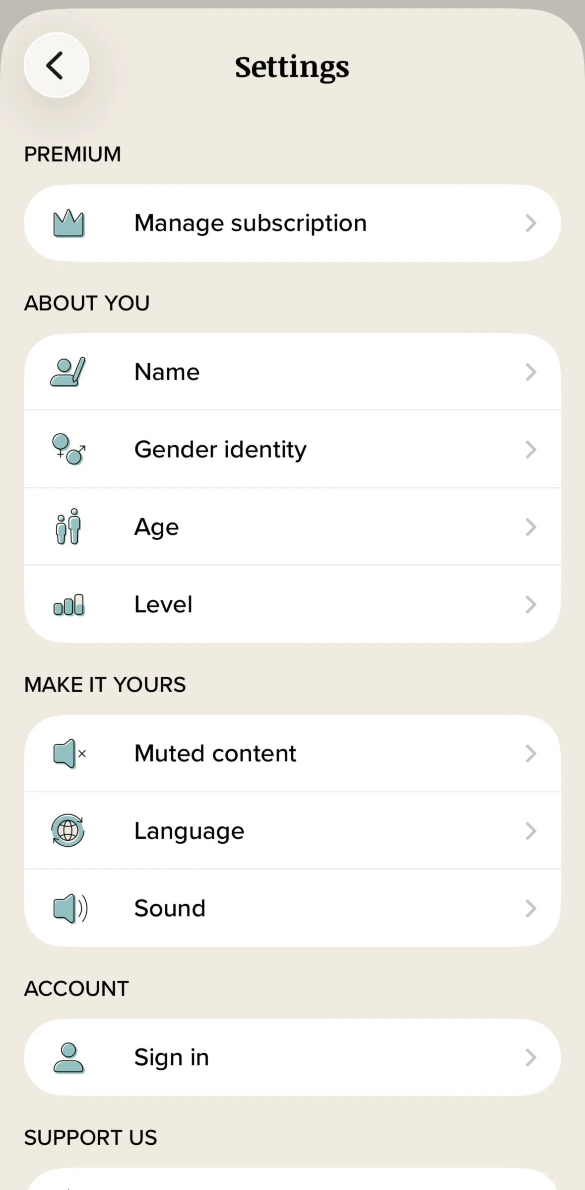 Vocabulary Screen screen in the Manage subscription flow