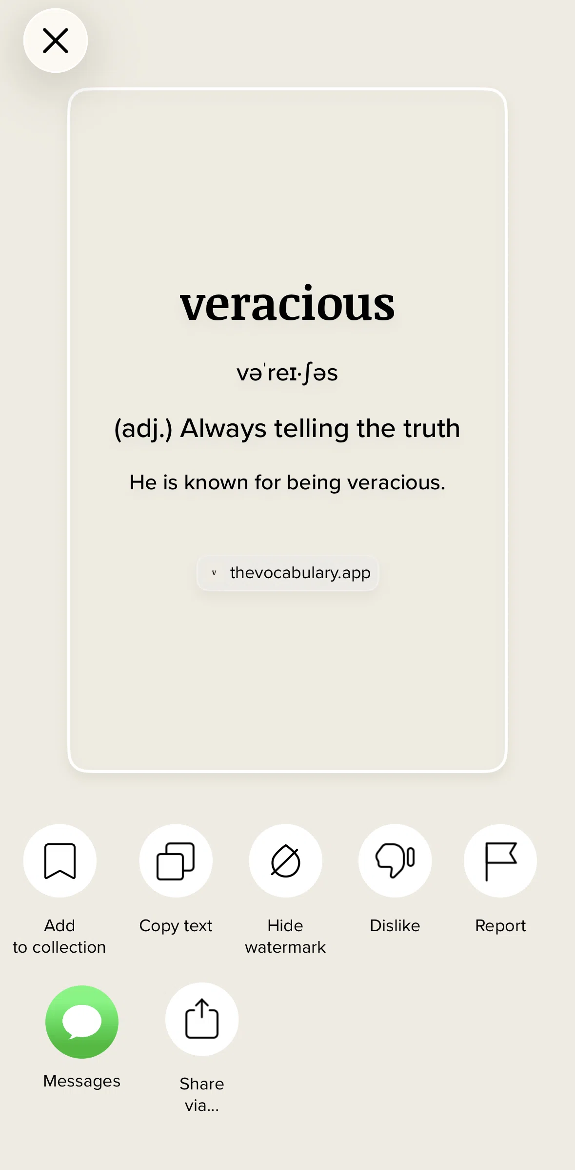 Vocabulary Screen screen in the Reporting a word flow