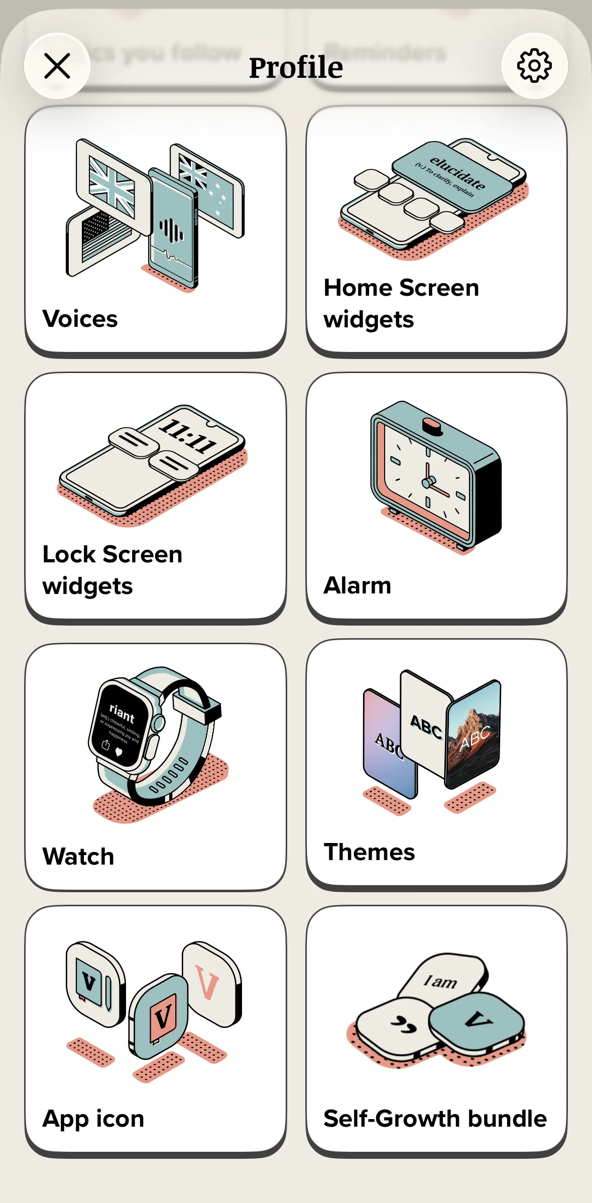 Vocabulary Screen screen in the Themes flow