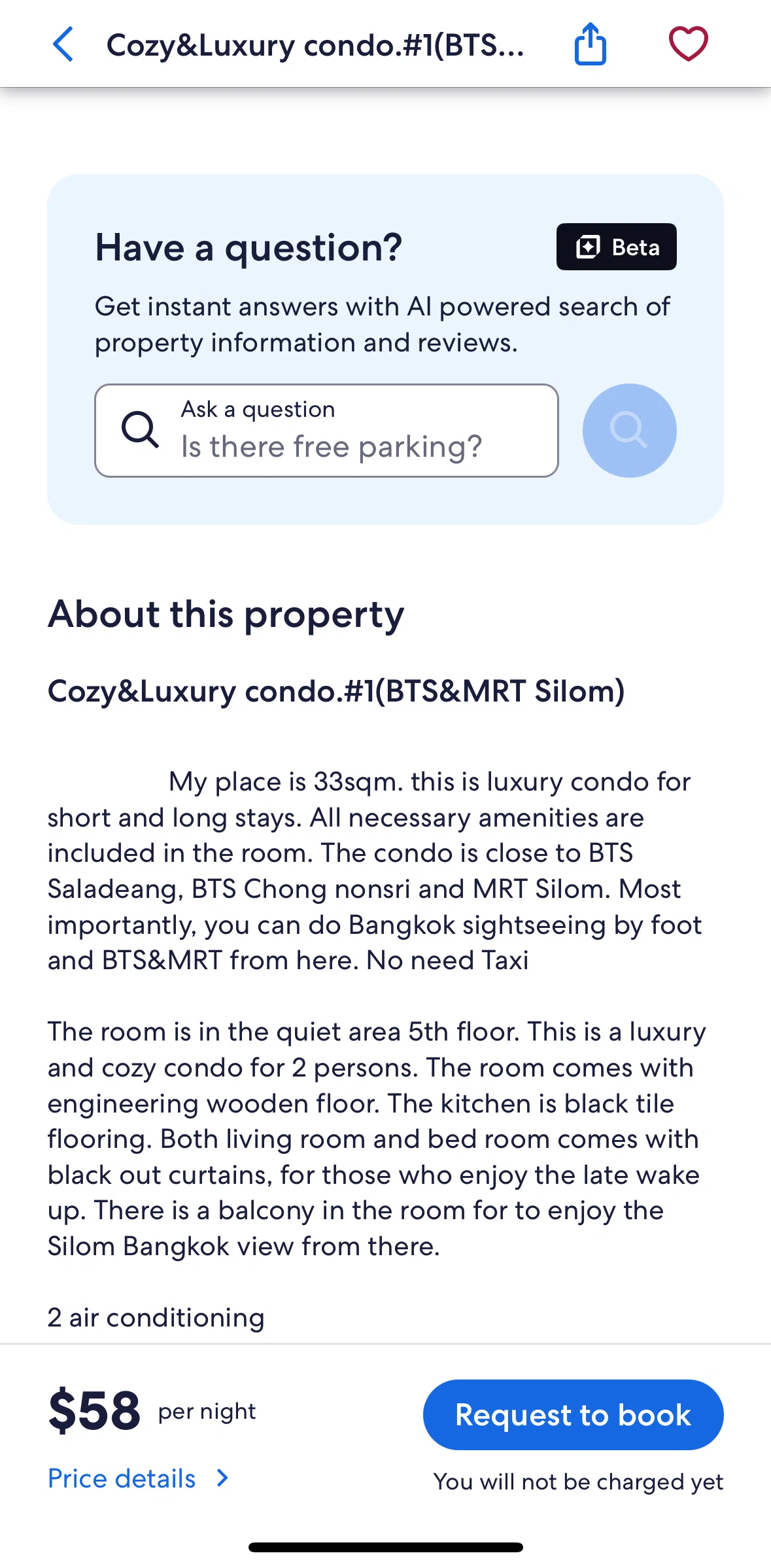 Vrbo Screen screen in the Asking a question to AI flow