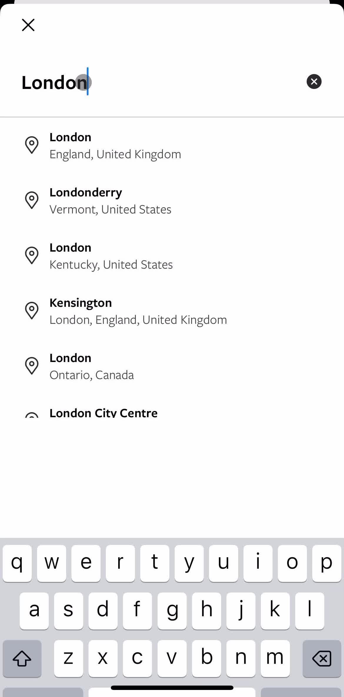Vrbo Set location screen in the Booking A Room flow