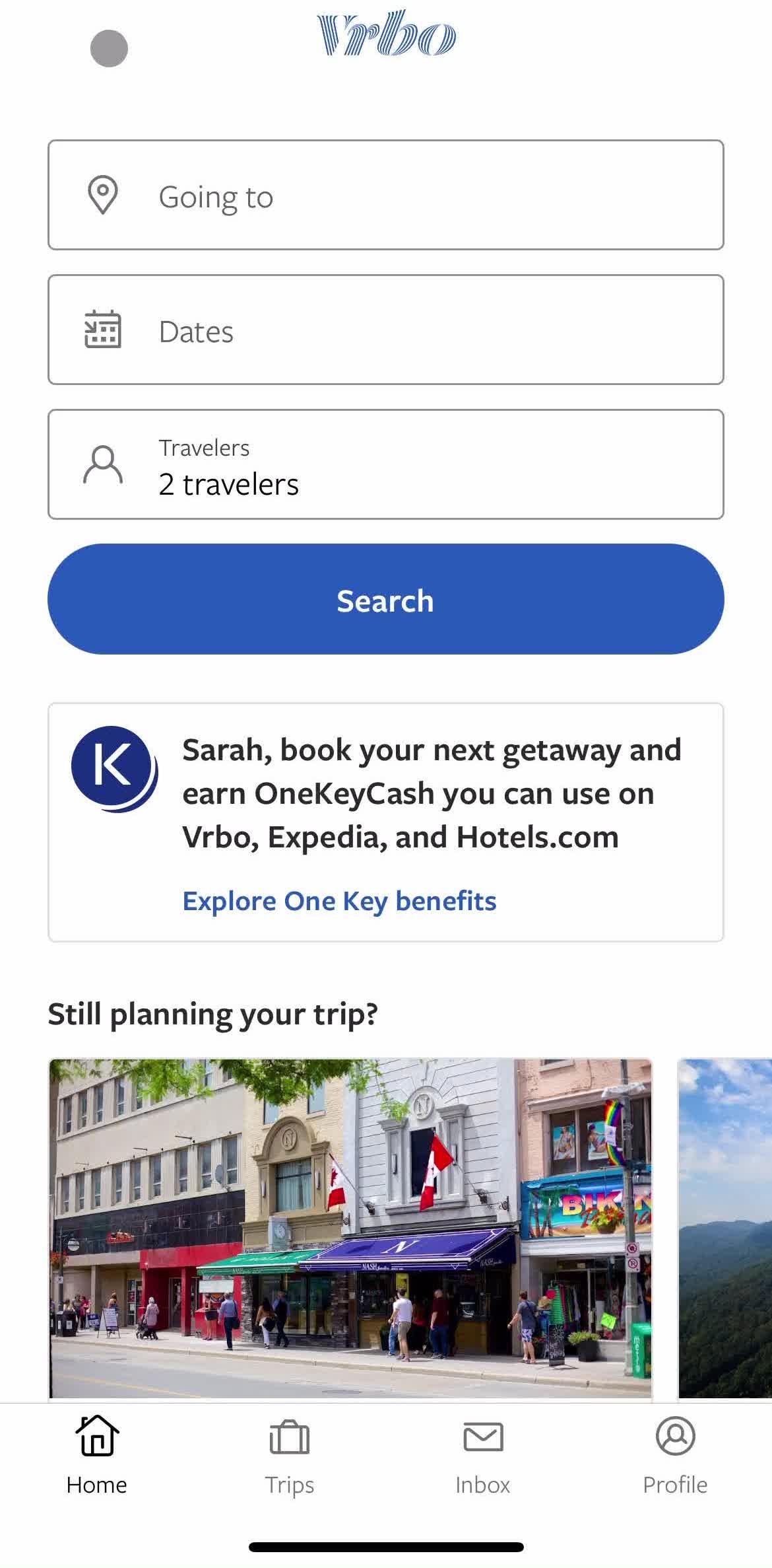 Vrbo Home screen in the Canceling A Booking flow