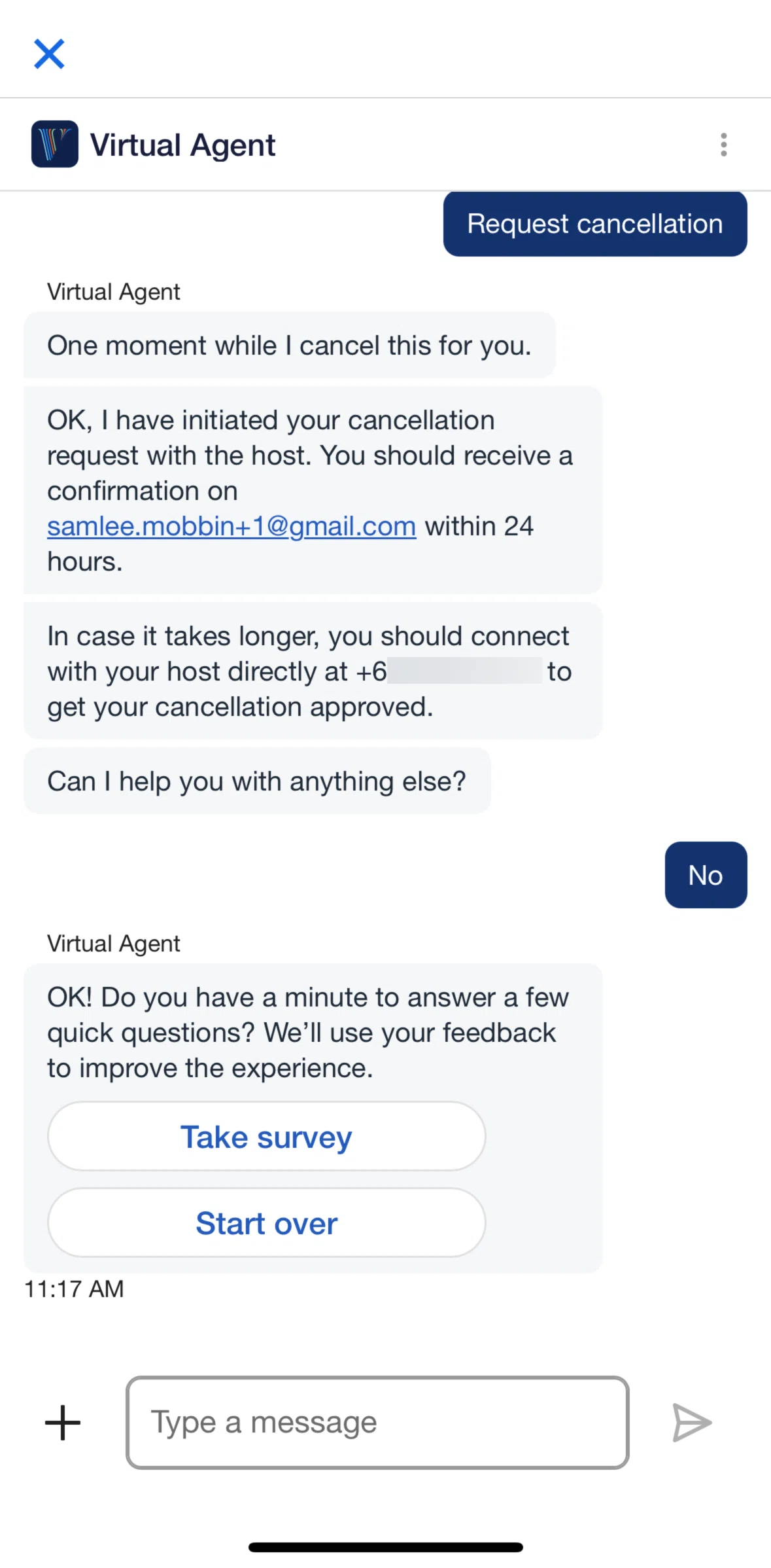 Vrbo Screen screen in the Completing a survey flow