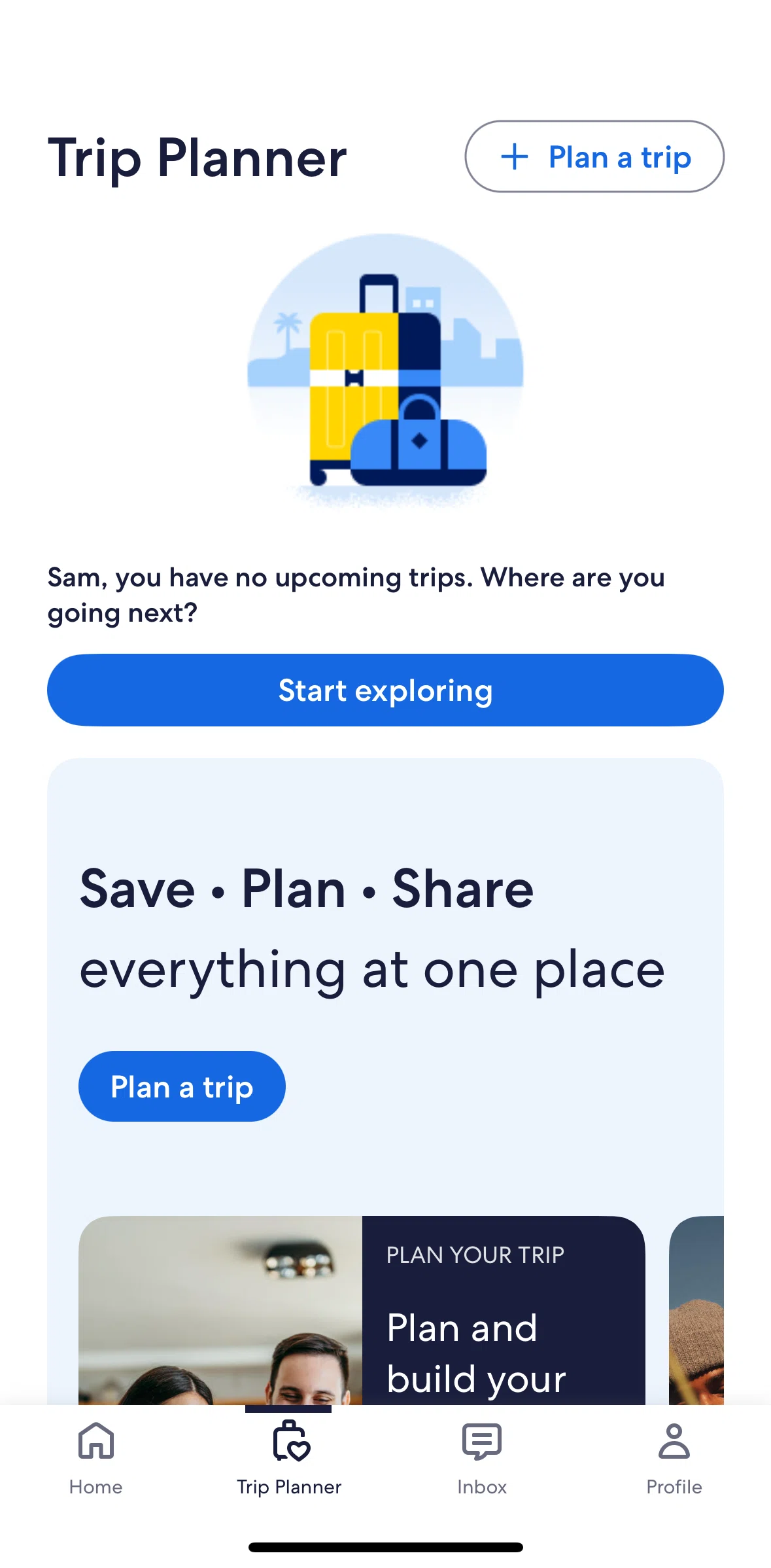 Vrbo Screen screen in the Creating a trip flow
