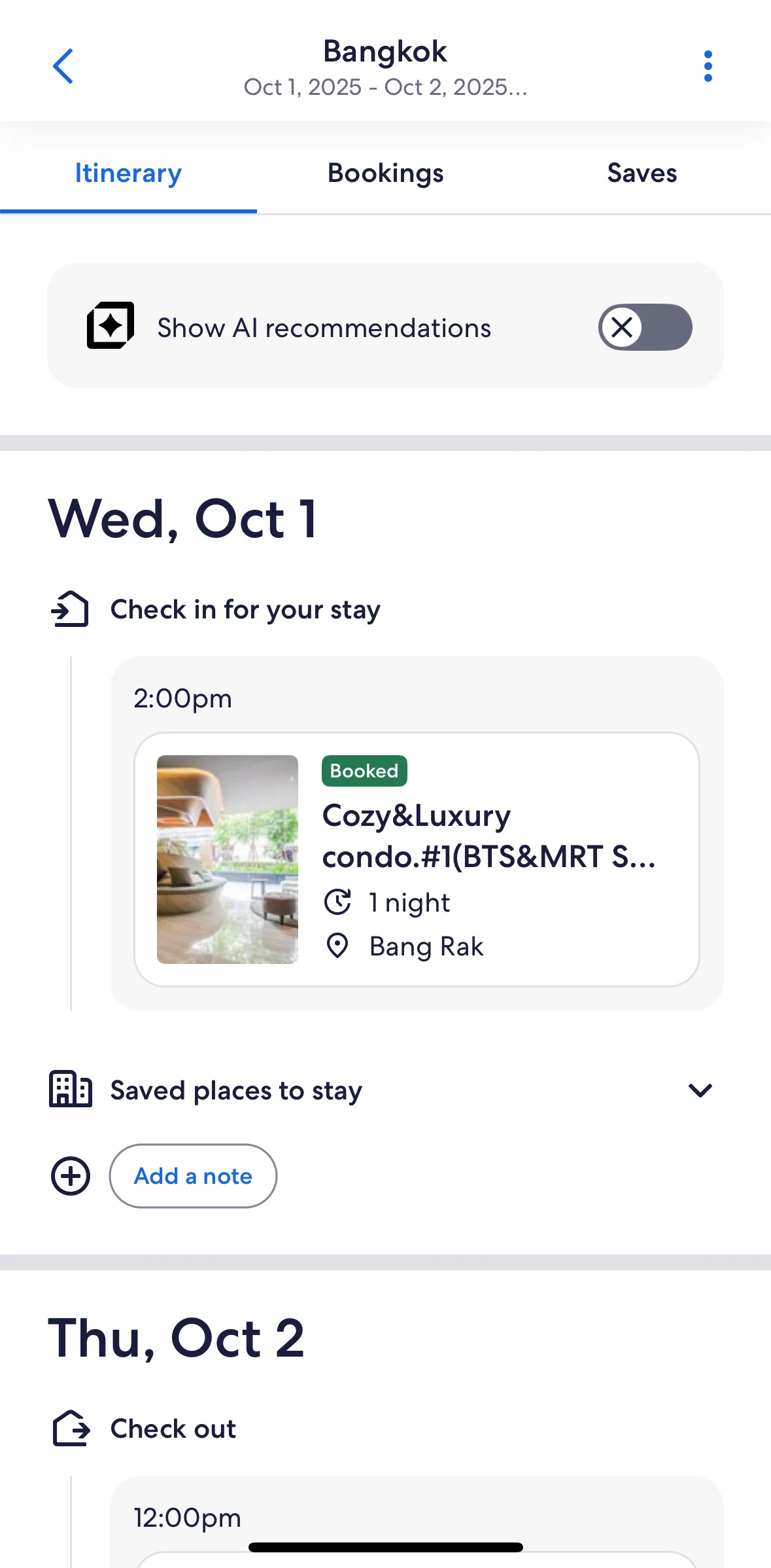 Vrbo Screen screen in the Creating an itinerary with AI flow