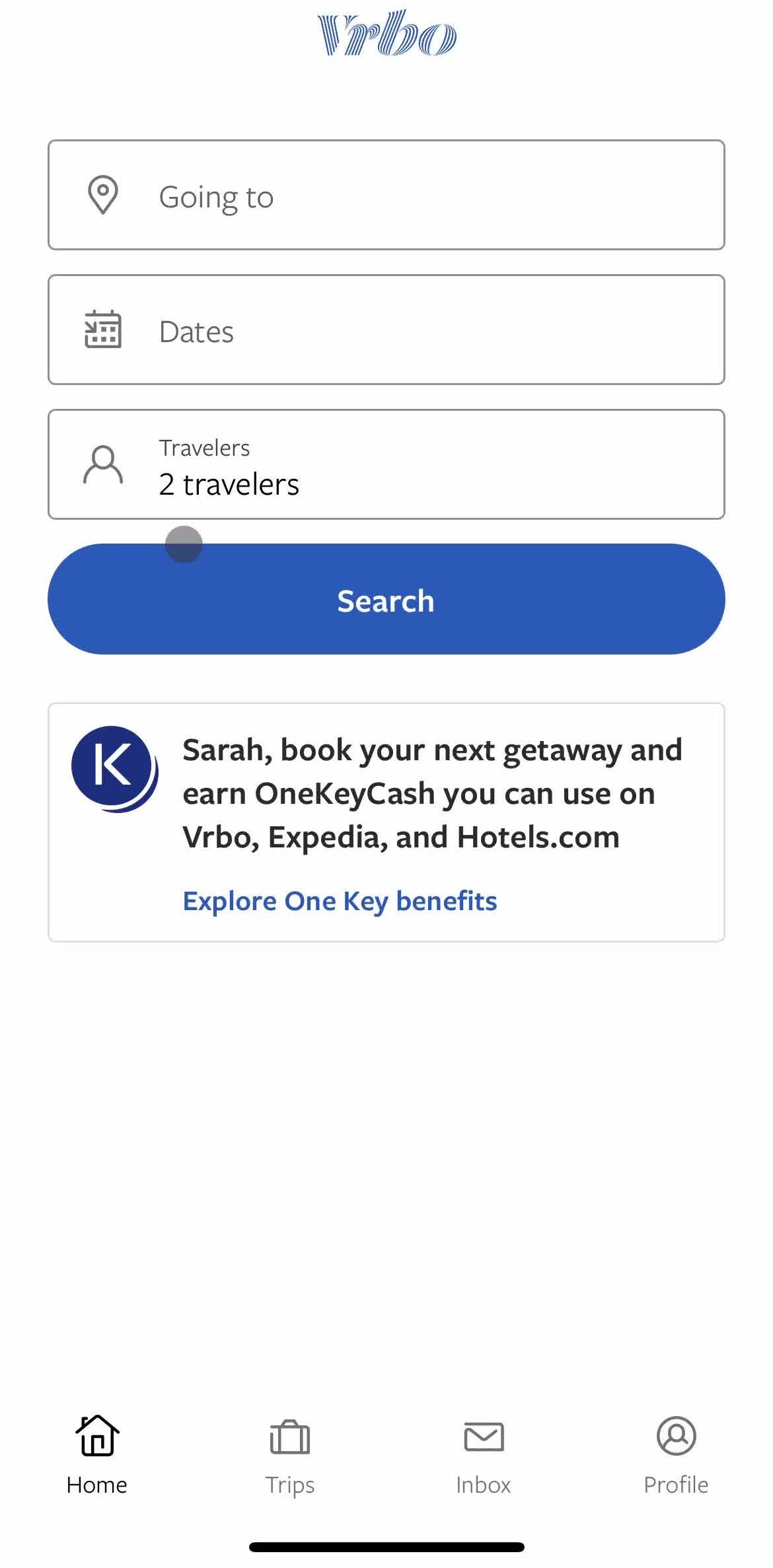 Vrbo Home screen in the Giving Feedback flow