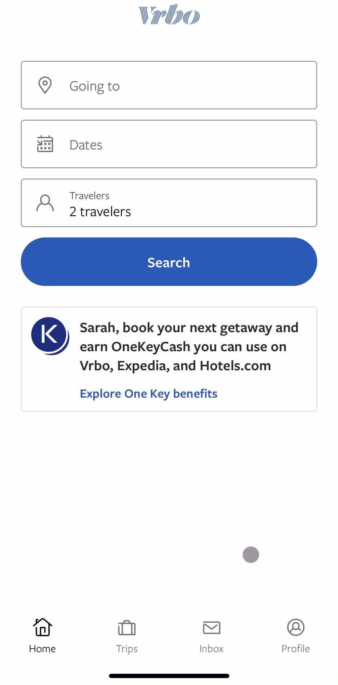 Vrbo Home screen in the Help Center flow