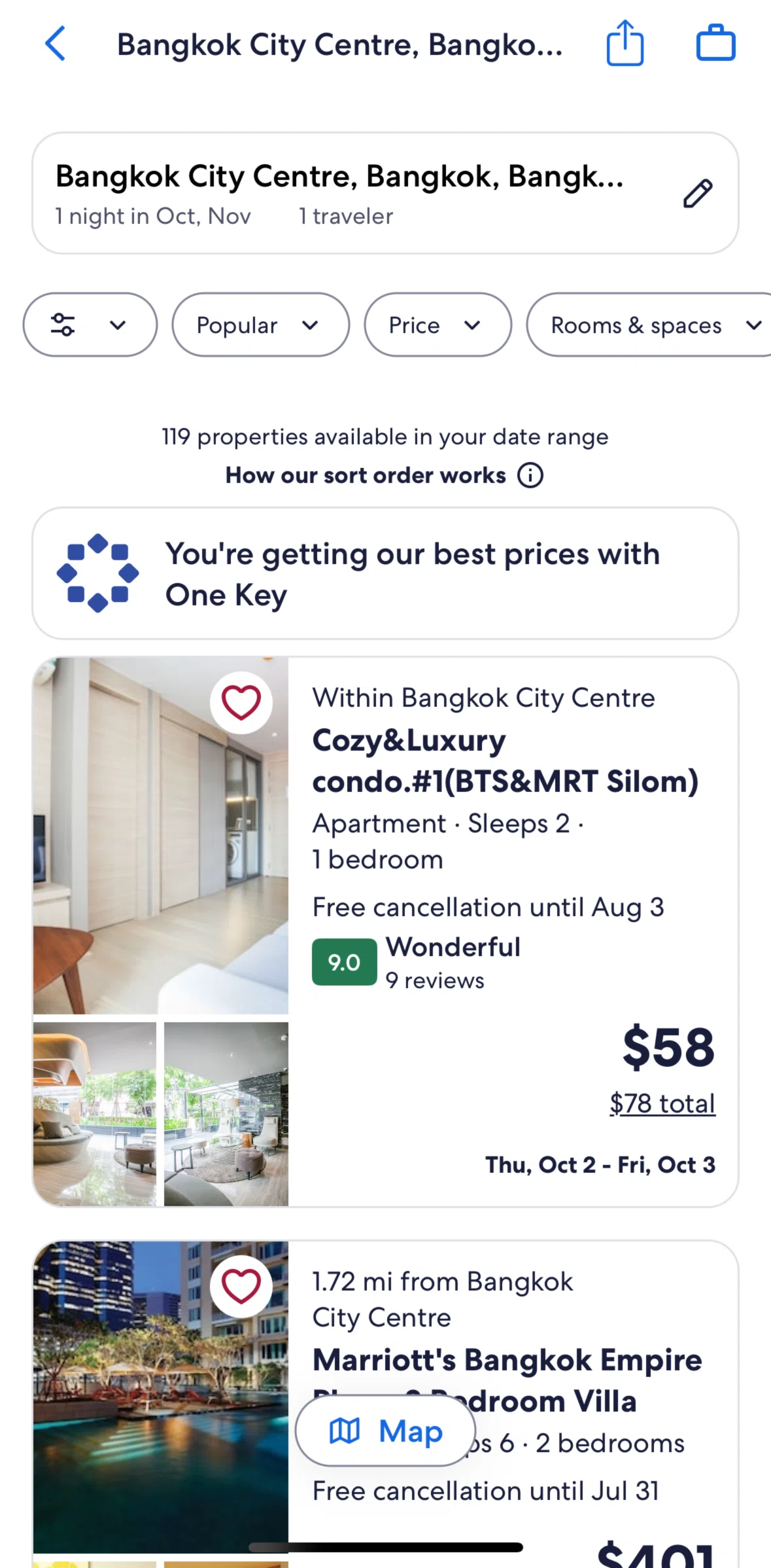 Vrbo Screen screen in the Switching to map view flow