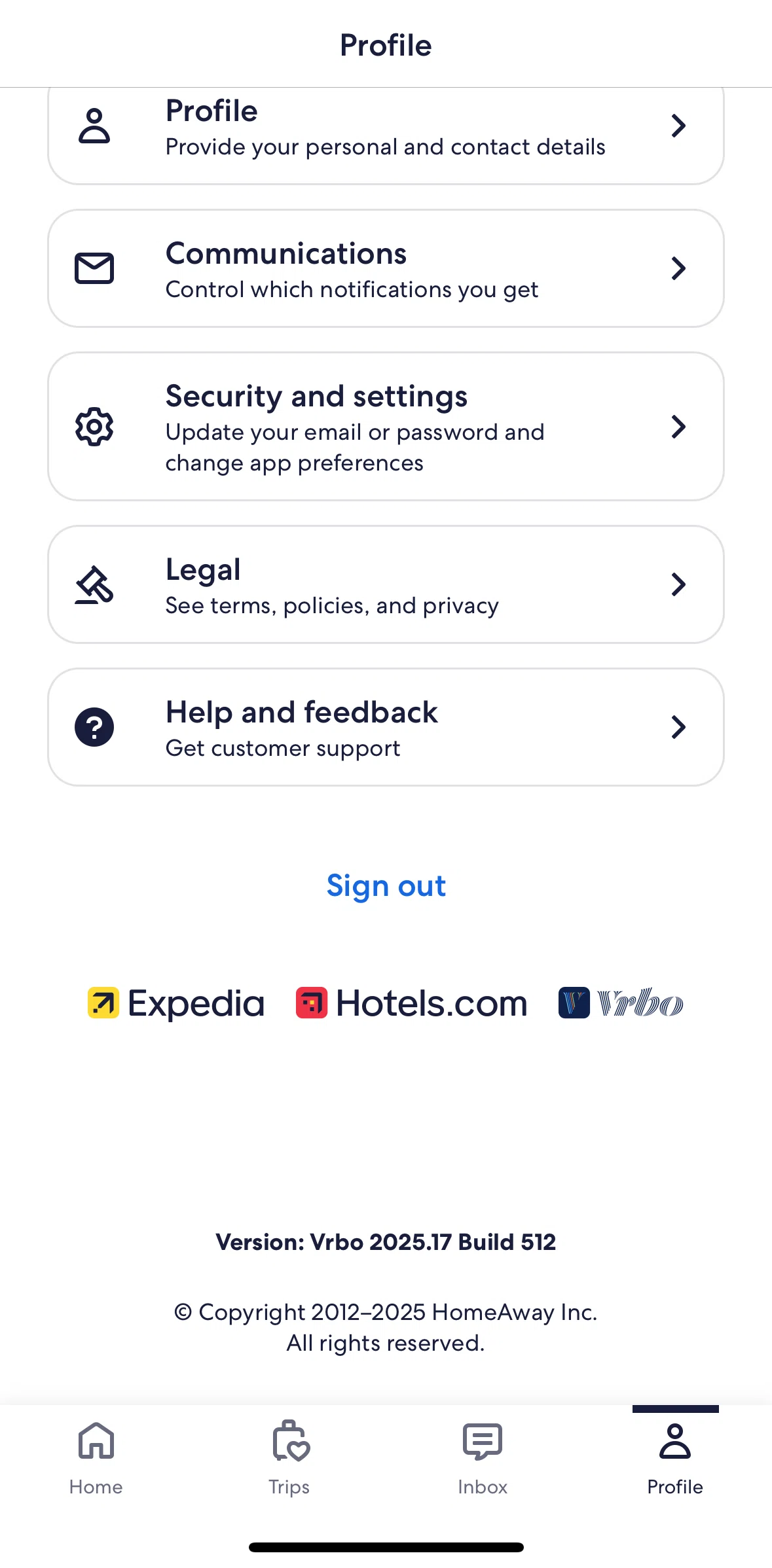 Vrbo Screen screen in the Terms and conditions flow